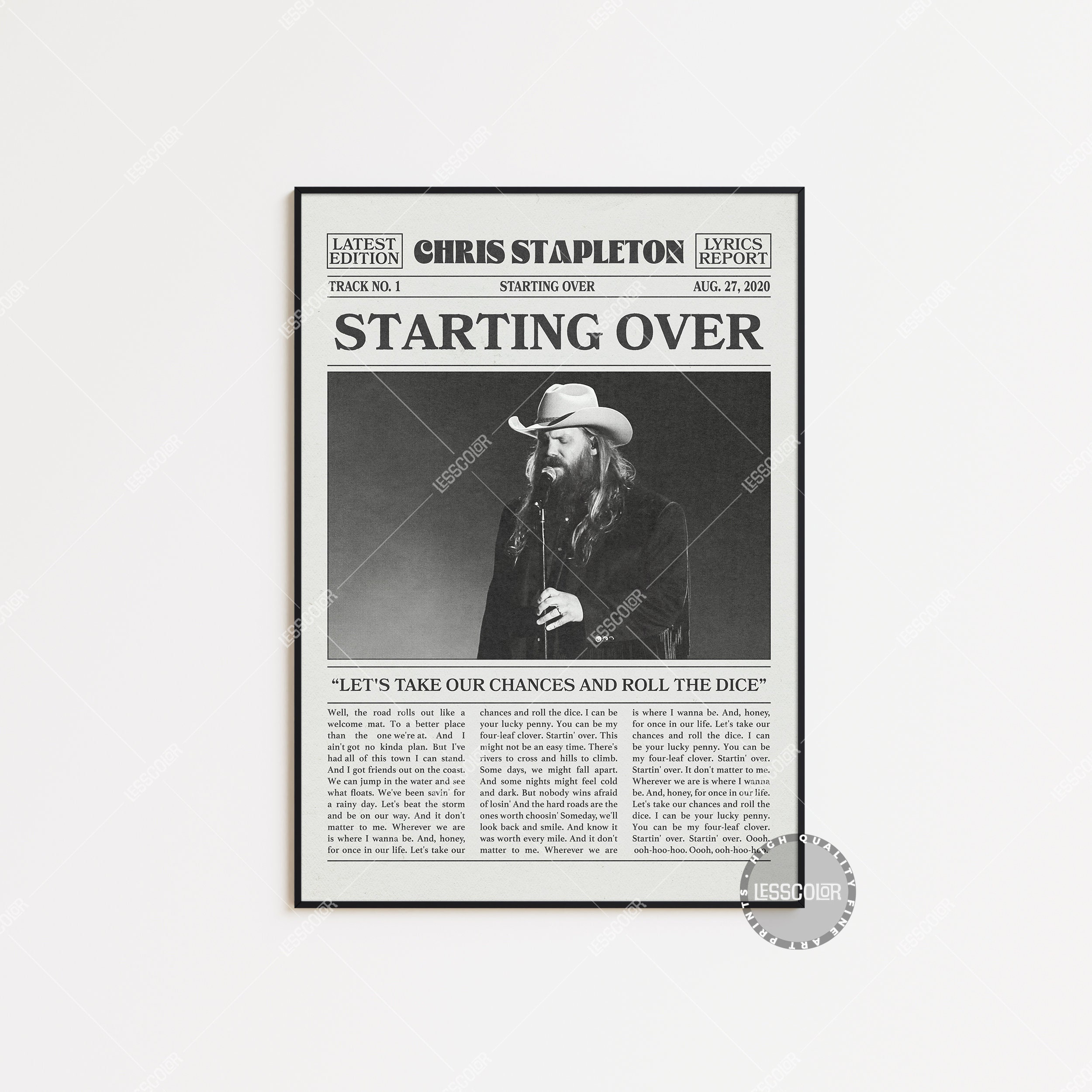 Chris Stapleton Newspaper Print, Starting Over Poster