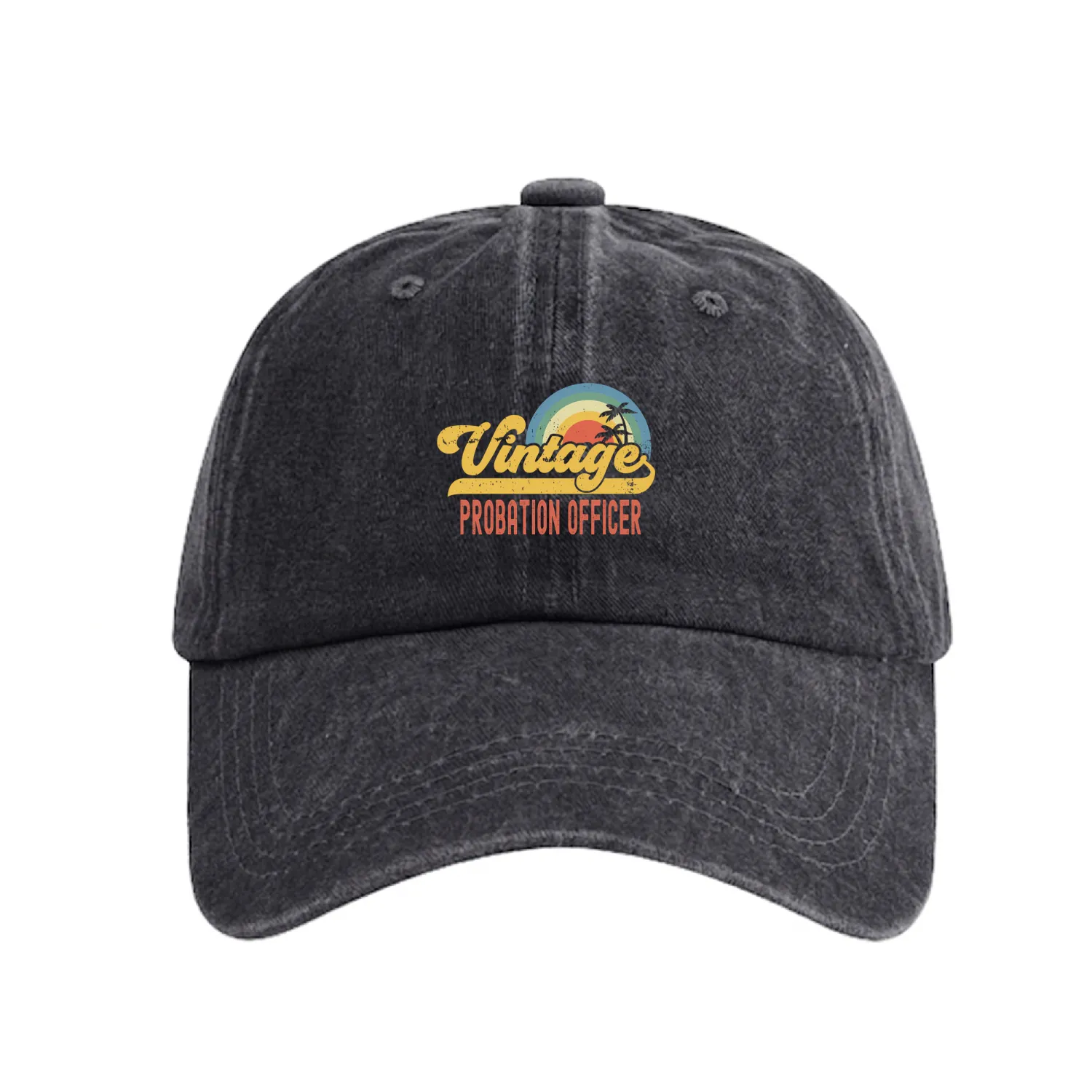 Probation Officer Vintage Sunset Profession Retro Washed Denim Baseball Caps