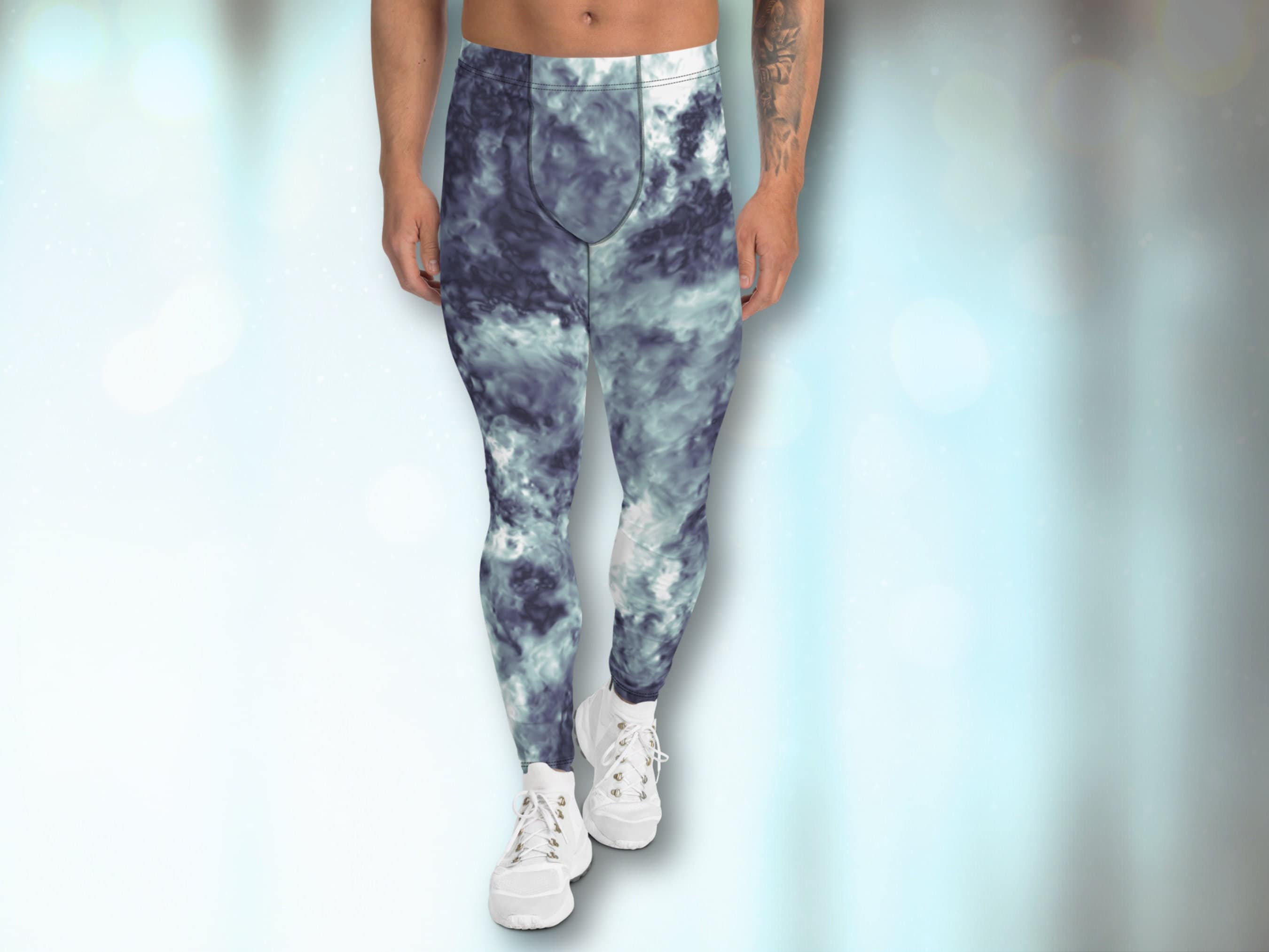 Contrast Stretchy Tie Dye Men's Leggings, Stylish Comfy Meggings for Exercise