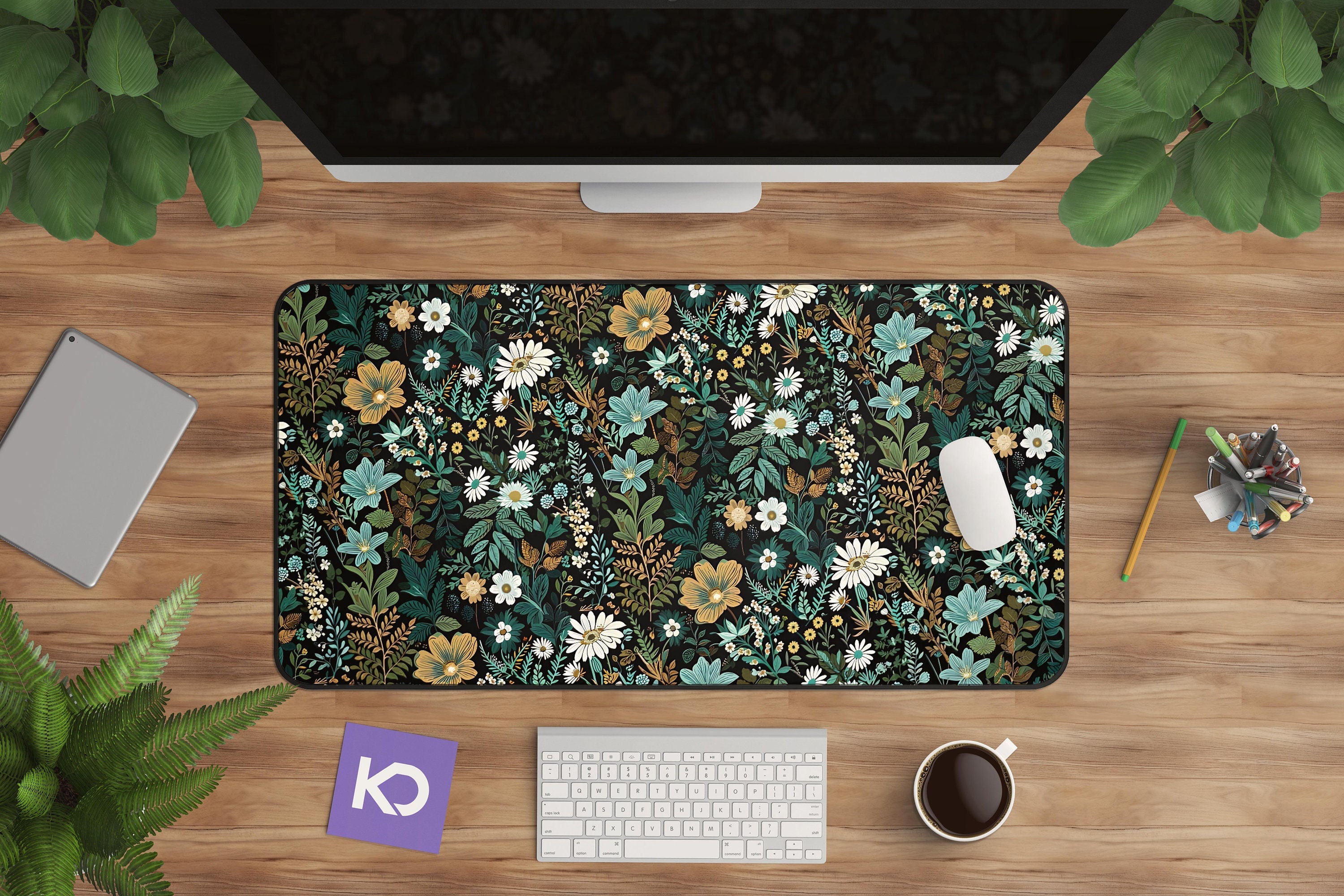 Floral Desk Mat - Large Botanical Mousepad for Garden-Themed Workspaces