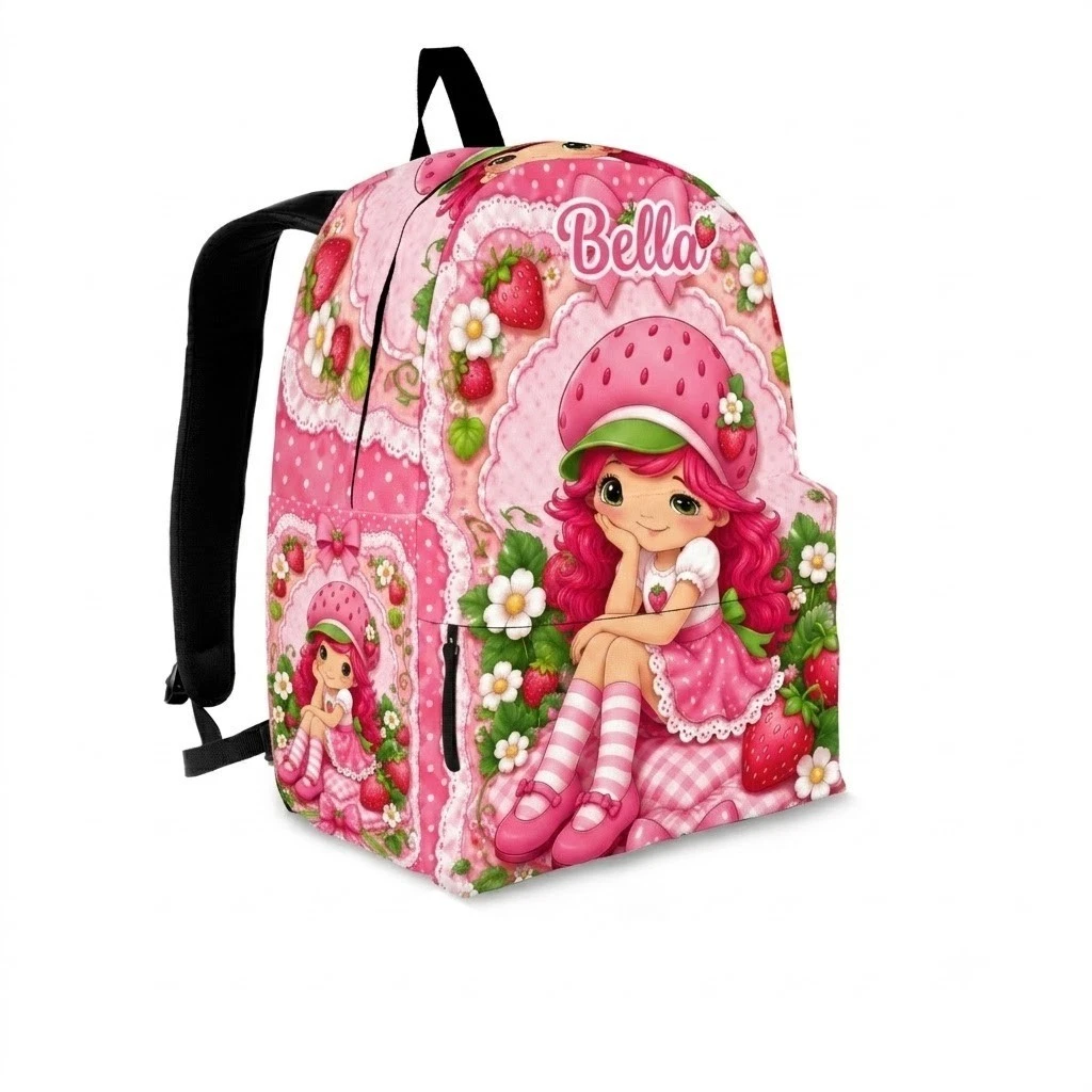 Custom Name Strawberry Girl Backpack, School Bag for Girls