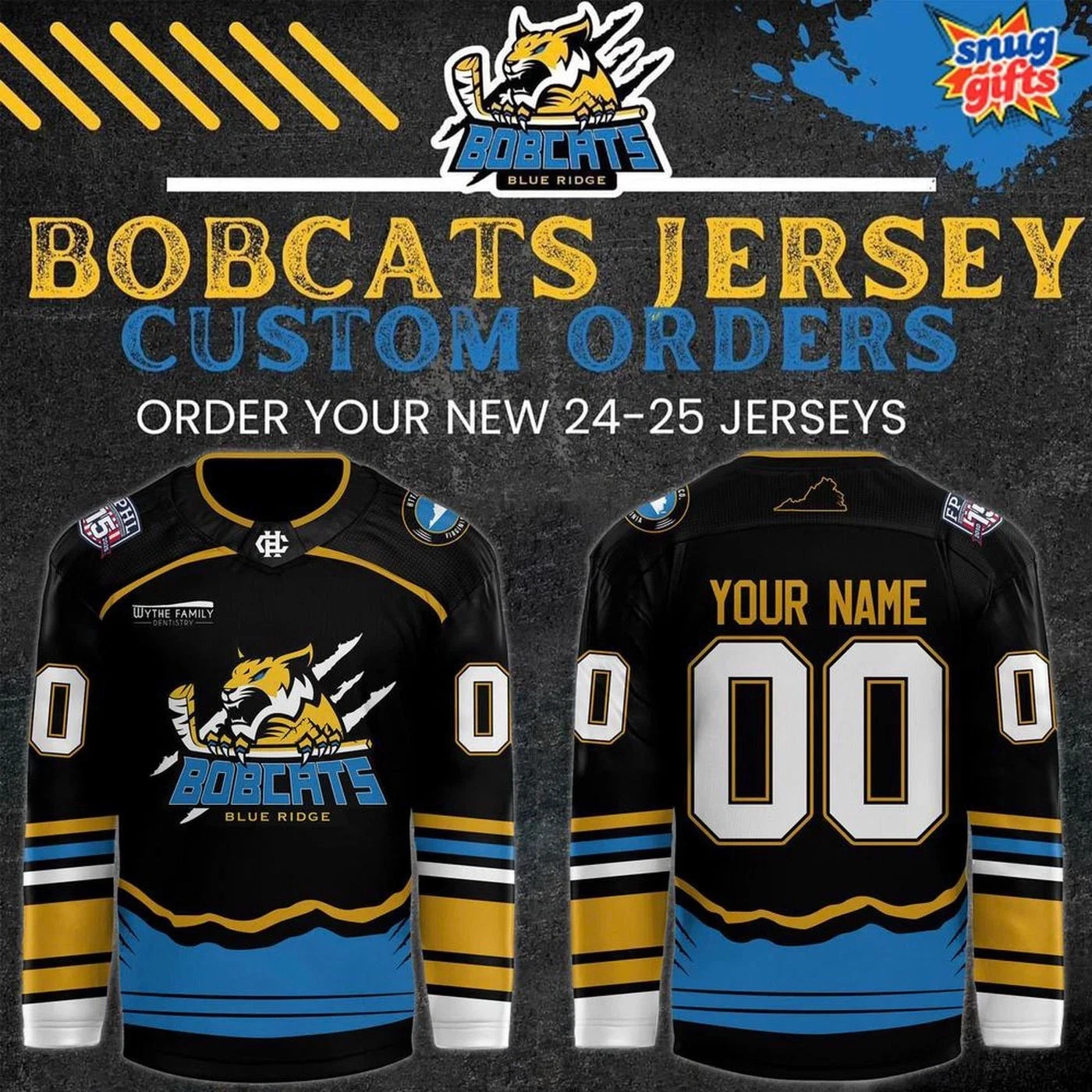 Personalized Blue Ridges Bobcat Men's Hockey Jersey