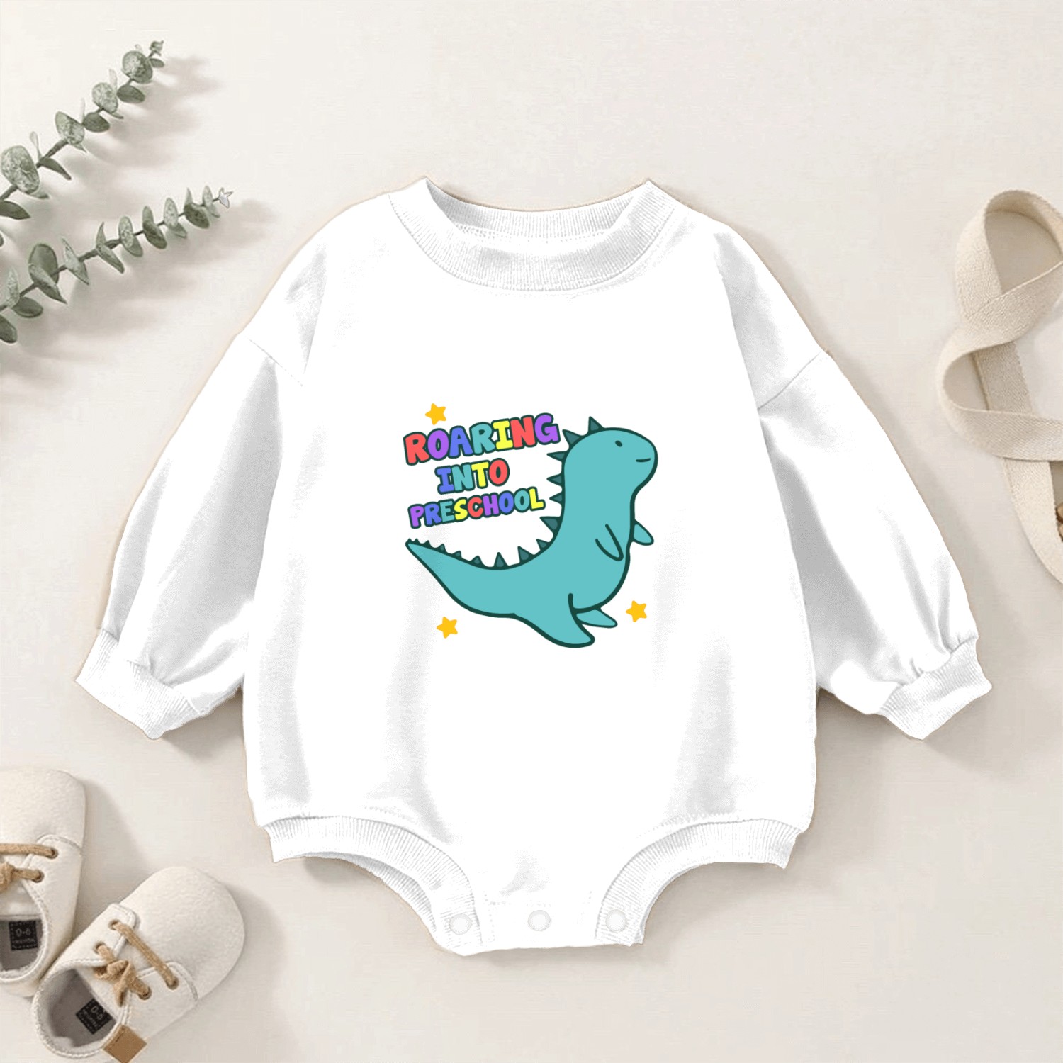 Roaring Into Preschool Cute Dinosaur Back To Baby Romper Sweatshirts