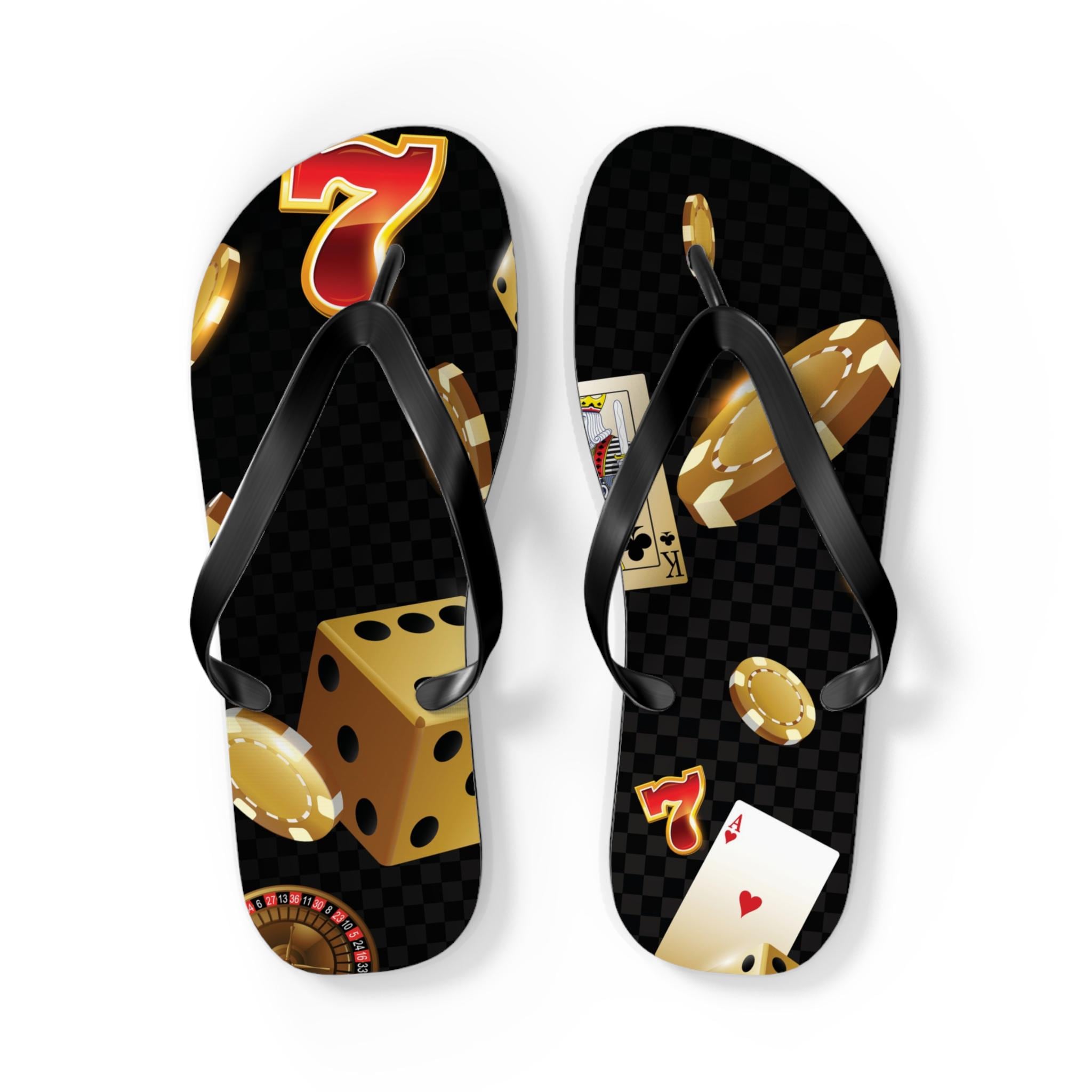 Casino-Themed Flip Flops, Fun Summer Footwear for Gamers, Perfect Gift for Casino Lovers, Beach Essential, Vibrant Beachwear