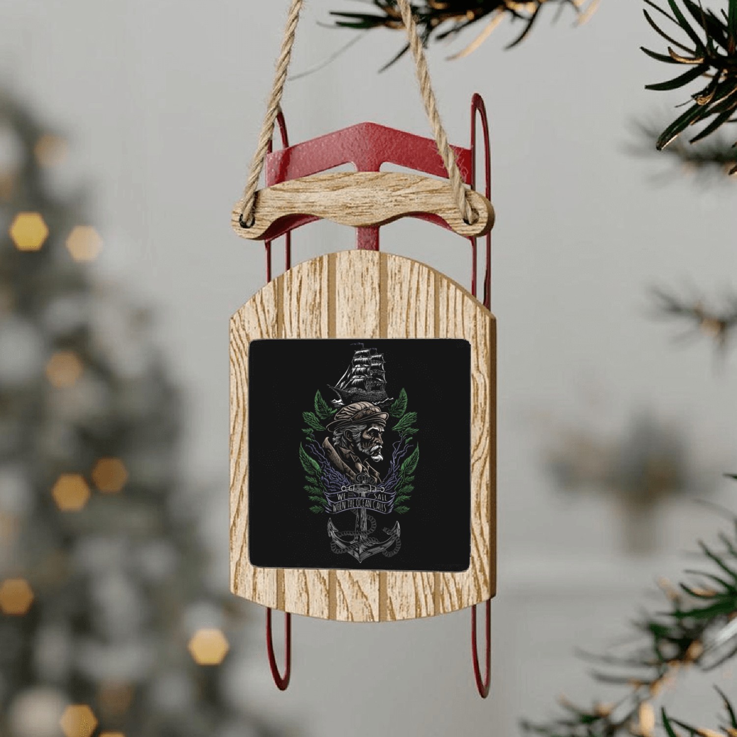 we sail when the ocean calls - for Black Sled Ornaments