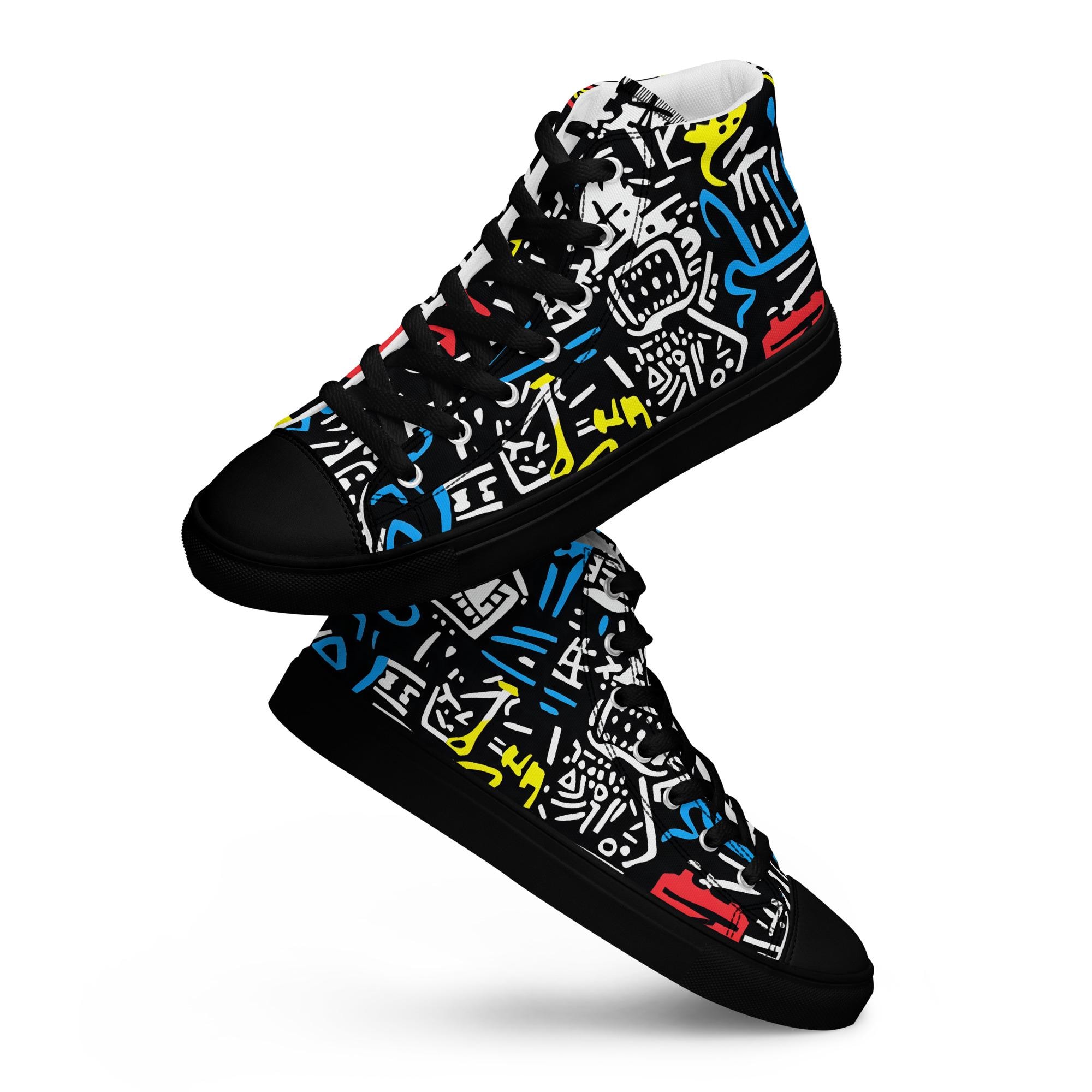 Men's High Top Sneakers with Colorful Street Art Canvas Design