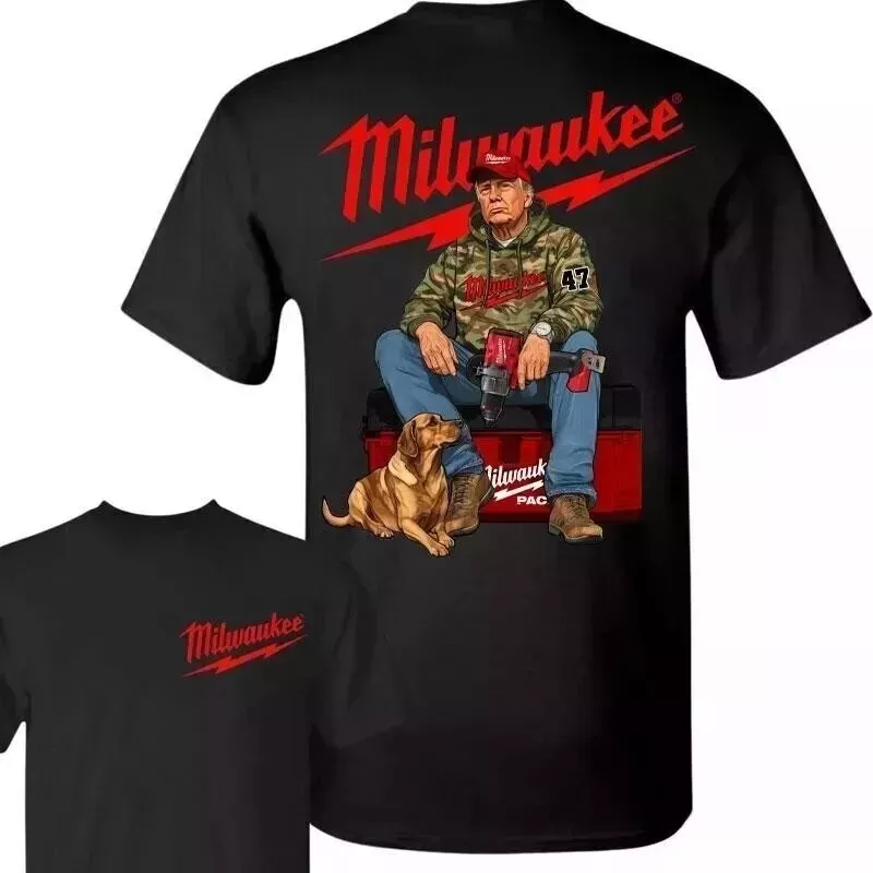 Trump Camo Unisex Cotton T-Shirt Full Hand Drill Dog Hunt Tee for Men