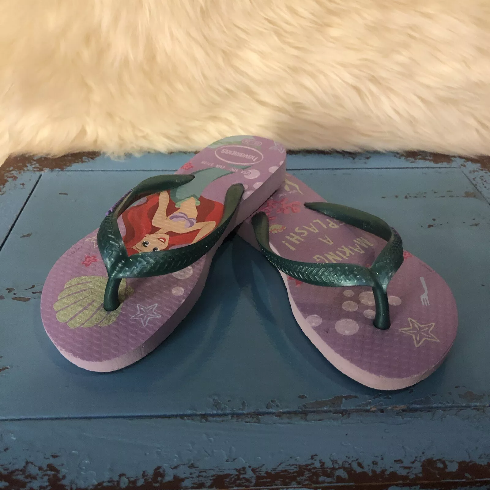Little Mermaid Havaianas Size 10C Flip Flop Sandals Girls