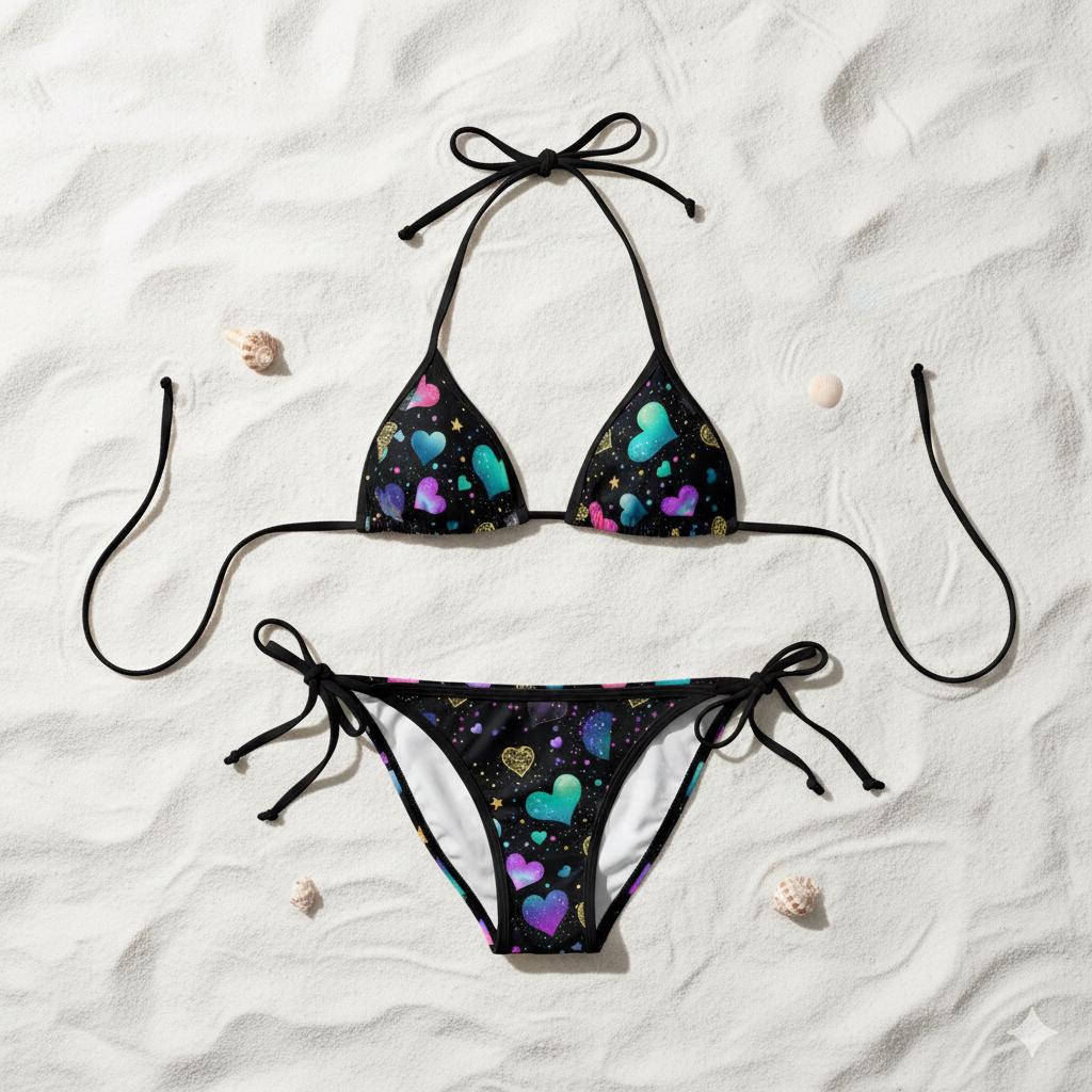 Vibrant Hearts Bikini Set, Women's Two-Piece Swimsuit, Women's Beachwear