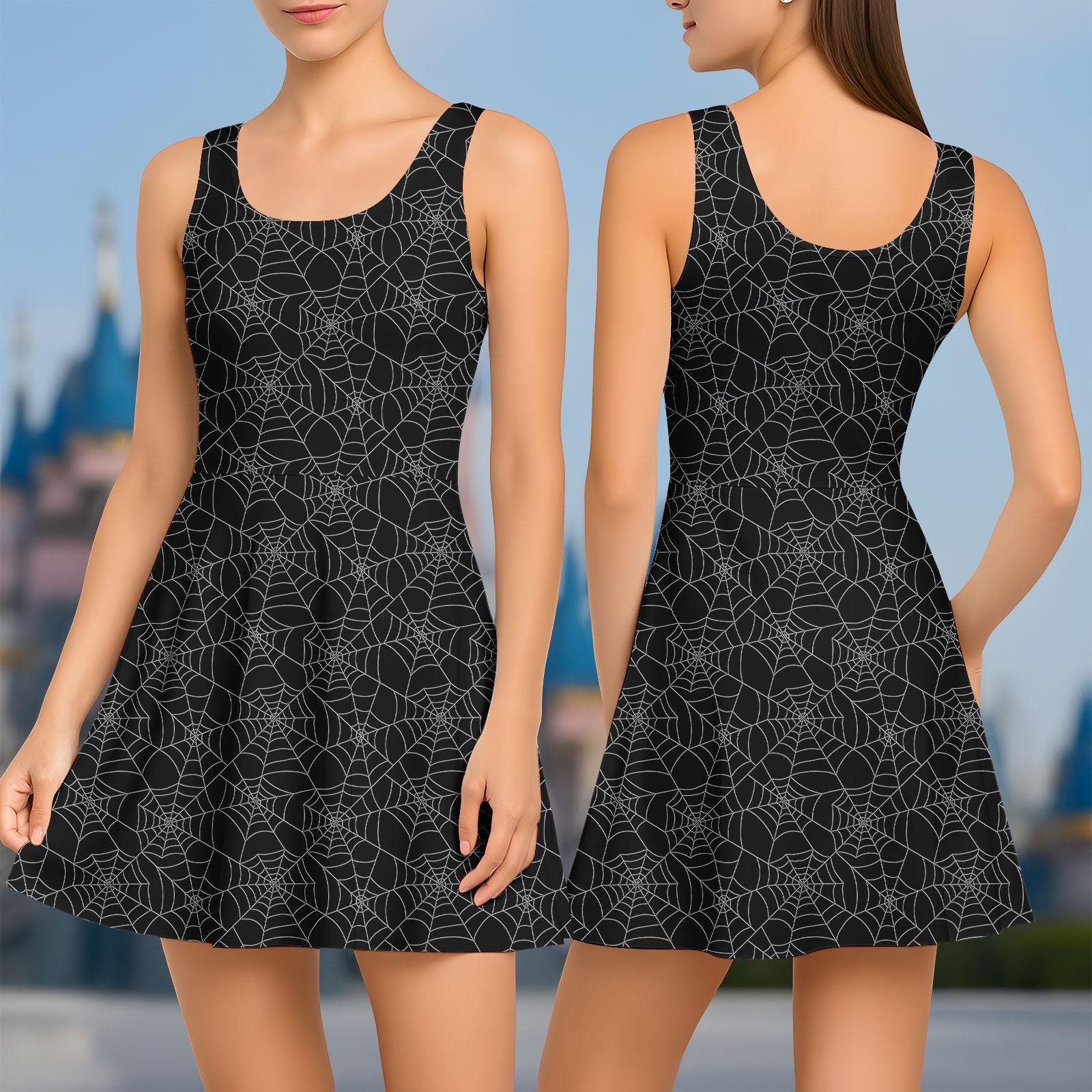Halloween Spider Skater Dress, Black Spider Web Women Dress, Spooky Gothic Party Outfit For Women, Funny Halloween Dress, Gift For Her