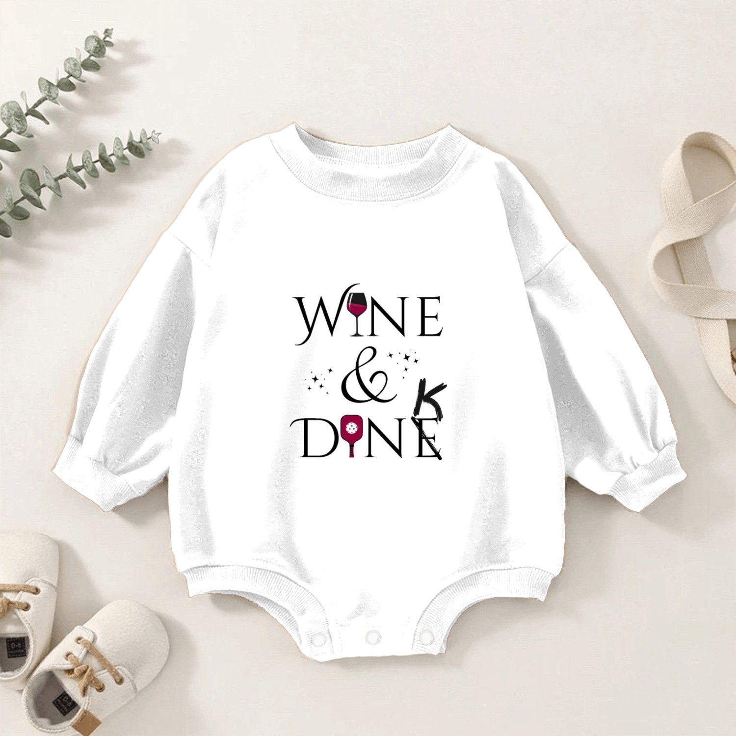 Wine & Dink Pickleball Baby Romper Sweatshirts & Accessories Light