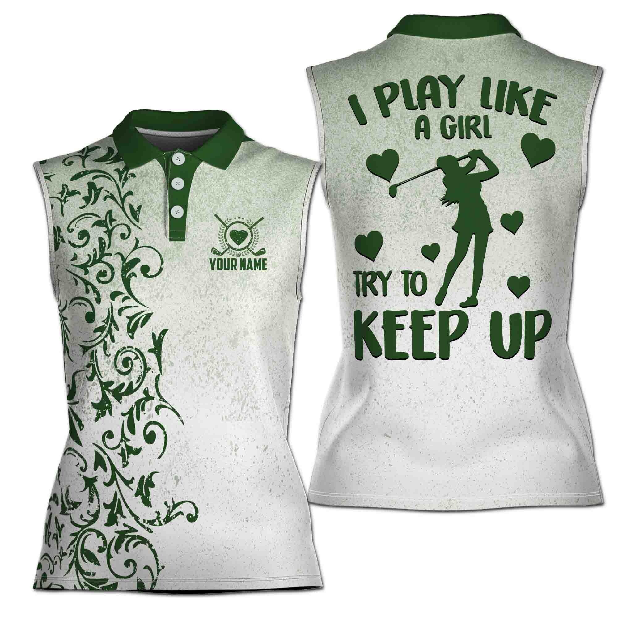 Custom Name Golf Lover I Play Like A Girl Women Sleeveless Polo