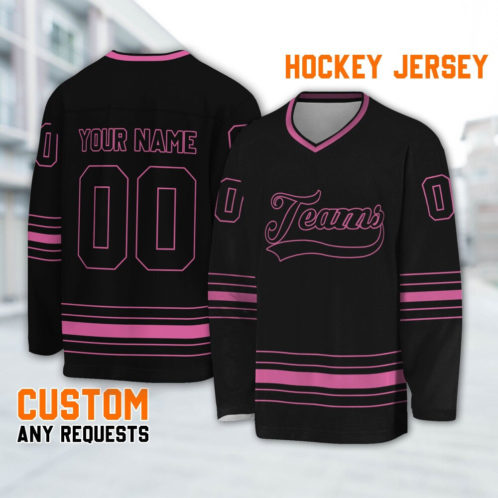 Personalized Ice Hockey Jersey shirt black and pink team , Custom Name Jersey, Unifrom Hockey Team, National Hockey Team Jersey Fan