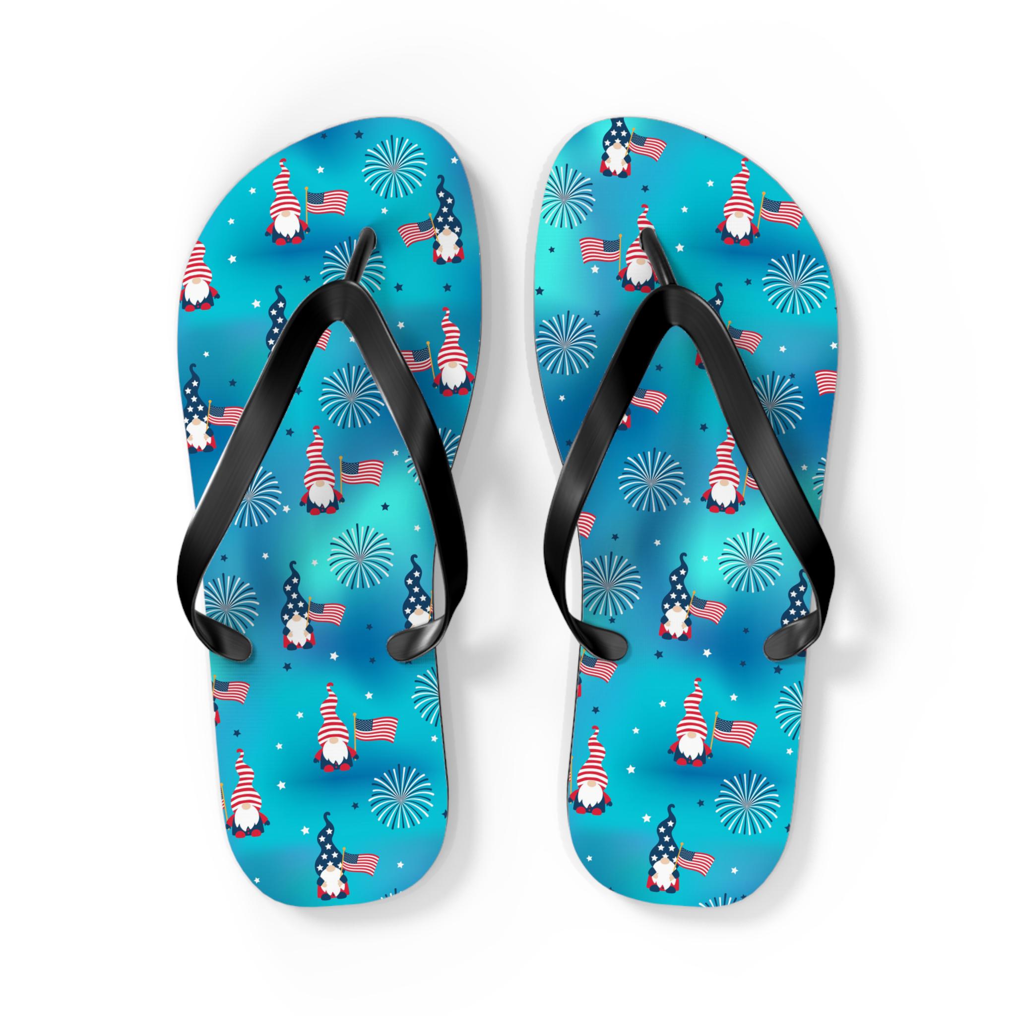 Gnomes Party Flip Flops, USA Garden Gnomes, Summer Footwear, Beach Sandals, Funny Home Decor
