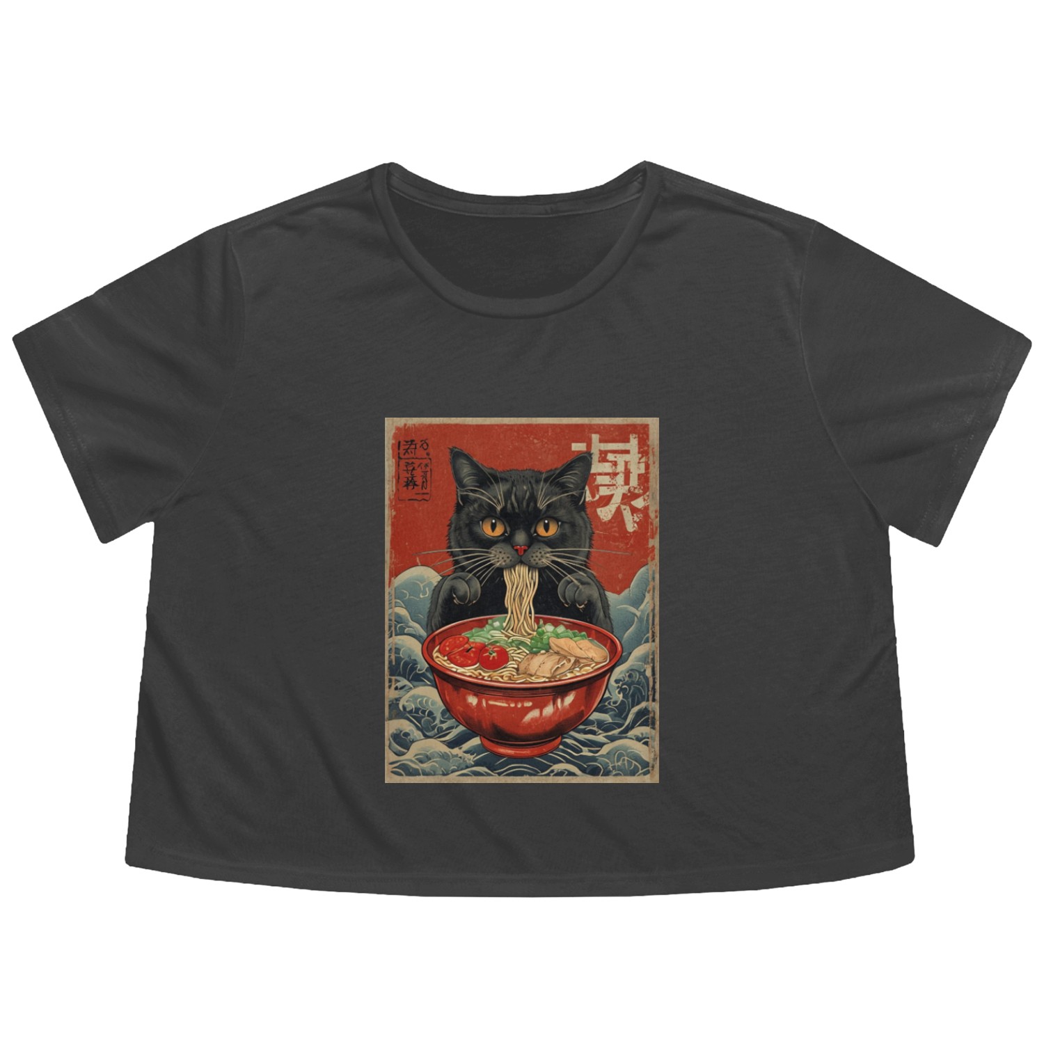 Kawaii cute Vintage Japanese Anime Manga Cat Ramen Flowy Cropped Tees