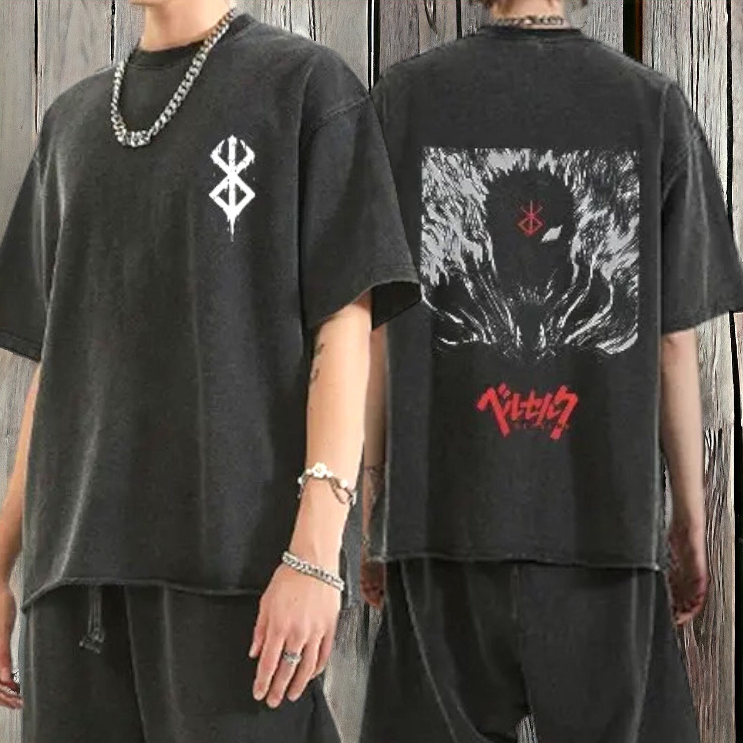Gym Pump Cover Harajuku Tops - Berserkk Guts Griffith Print Anime Double Sided Unisex T-Shirt