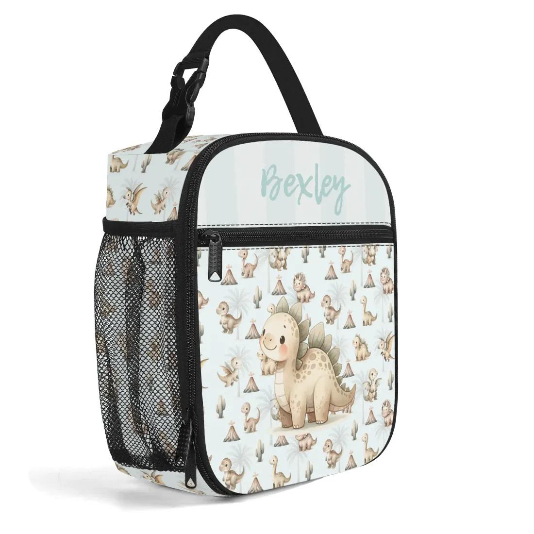Custom Name Insulated Lunch Bag for Kids with Cute Dinosaurs, Personalized Food Cooler Lunch Bag, Birthday Gift