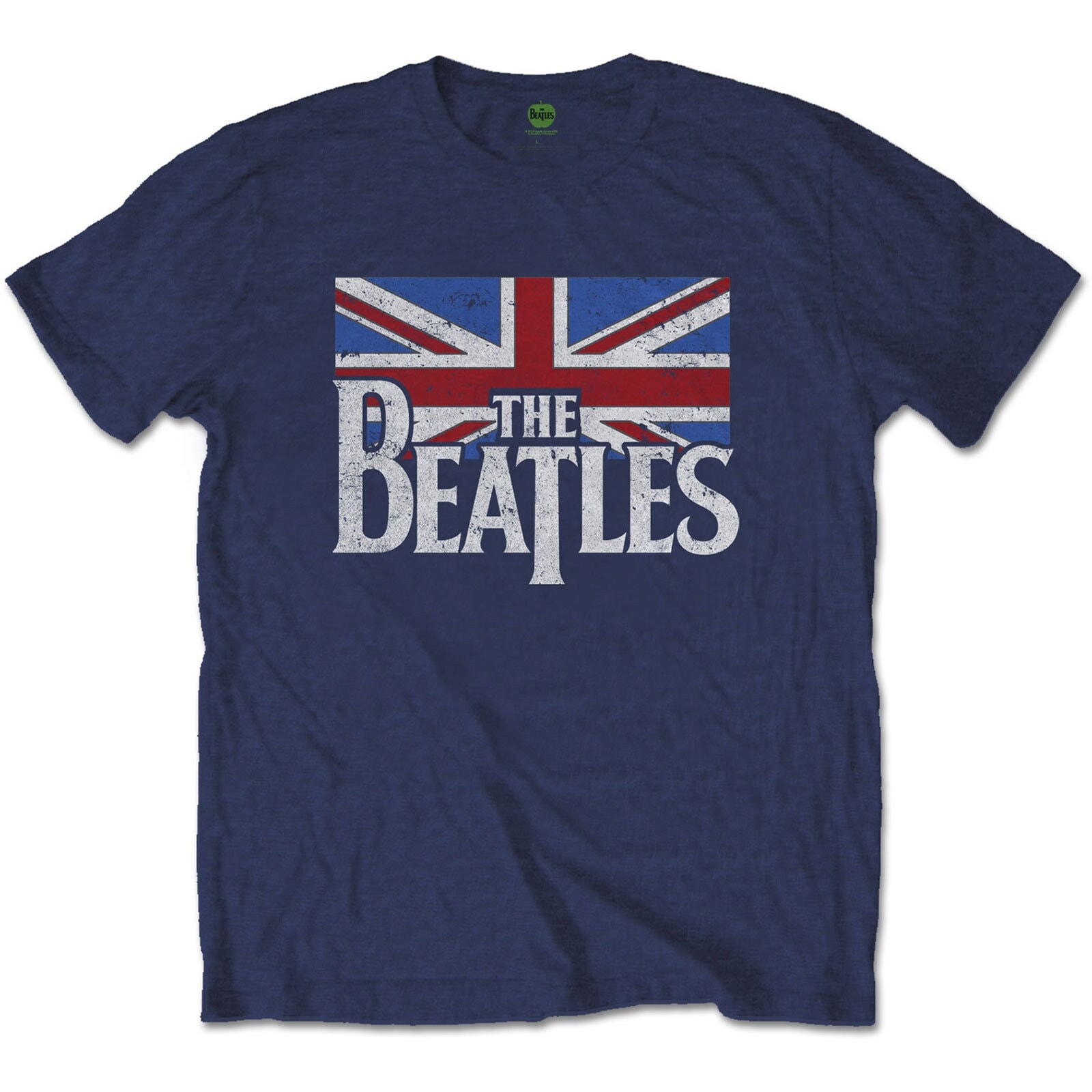 Vintage T-Shirt - The Beatles Unisex Top Drop T Logo & Vintage Flag Classic Rock Retro Tee