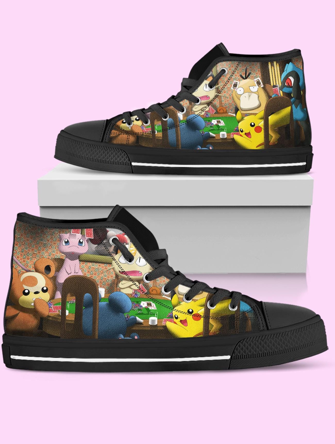 PKM High Top Shoes, Pika Meowth Anime Sneakers for Women, Men