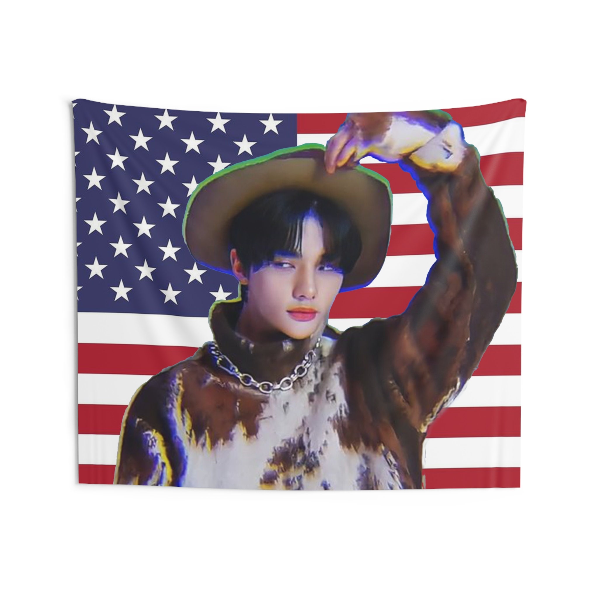 Stray Kids Hyunjin American Flag Skz Tapestry Gift for KPOP Lover