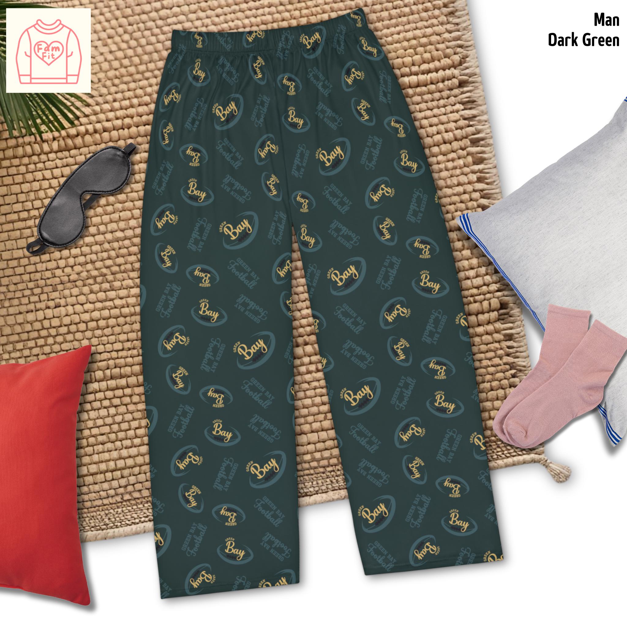 Green Bay Football Pattern Pajama Pants, Women's Fan Gift, Football Mom Pajamas