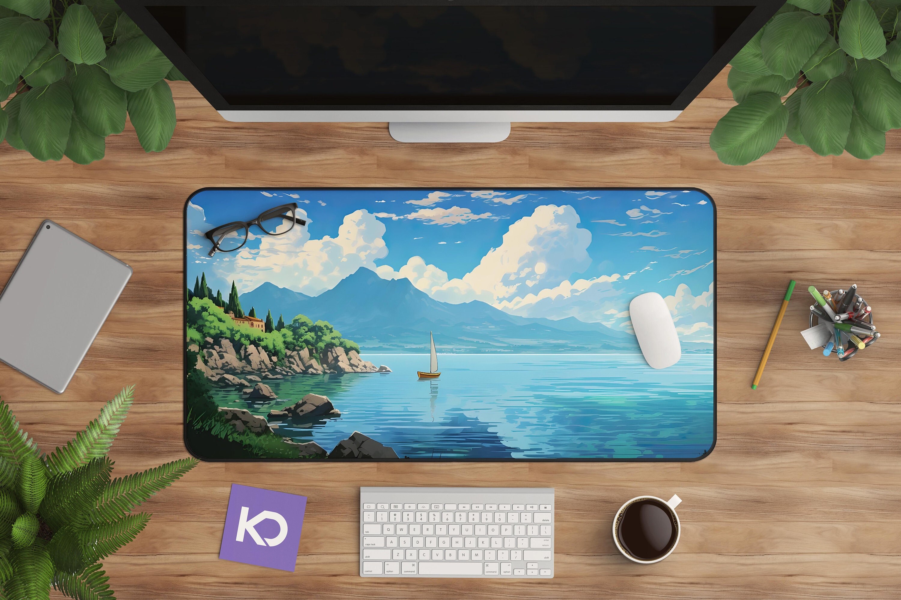Anime Desk Mat: Large Gaming Mousepad with Sailboat