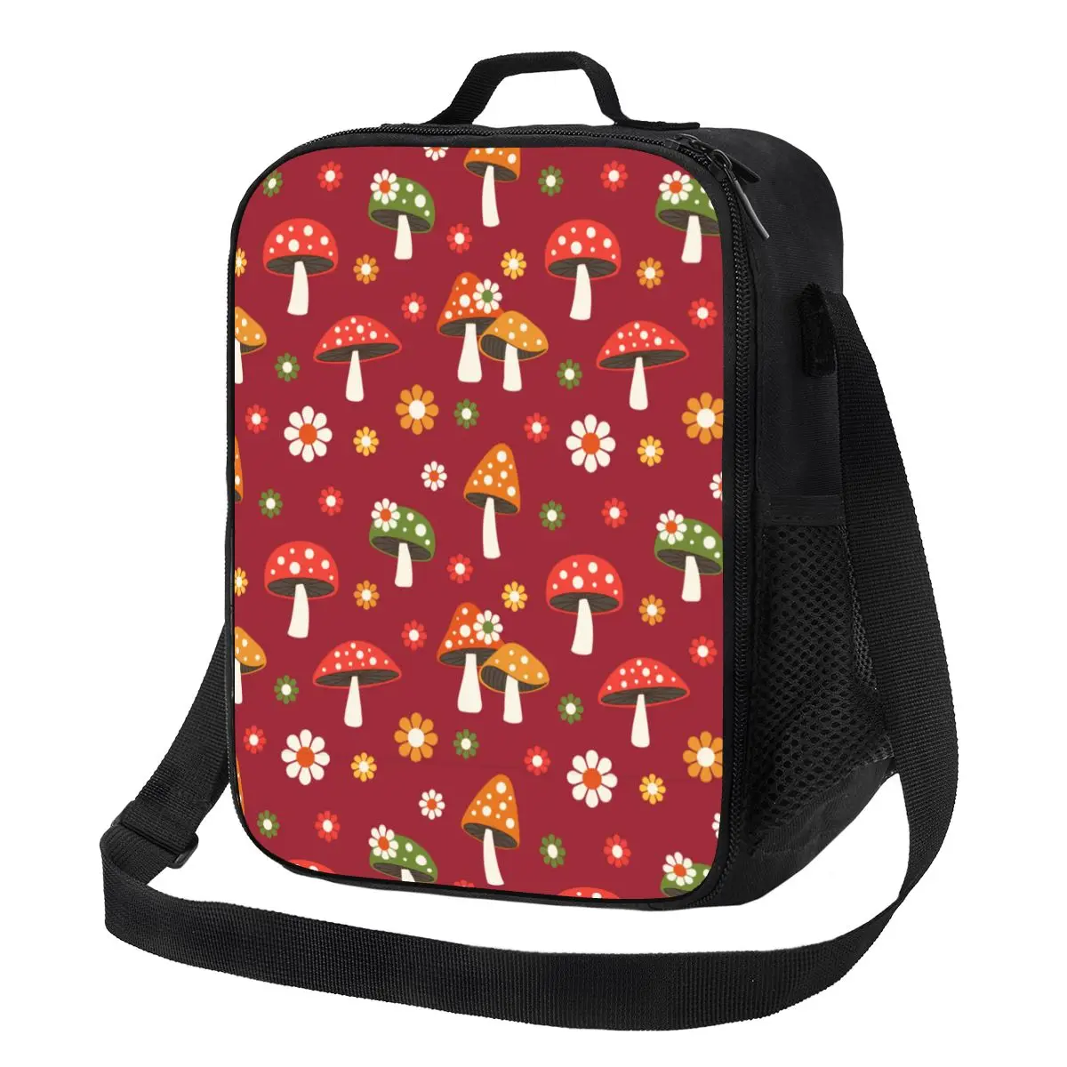 Woodland Mushroom and Daisy Pattern Insulated Lunch Bag