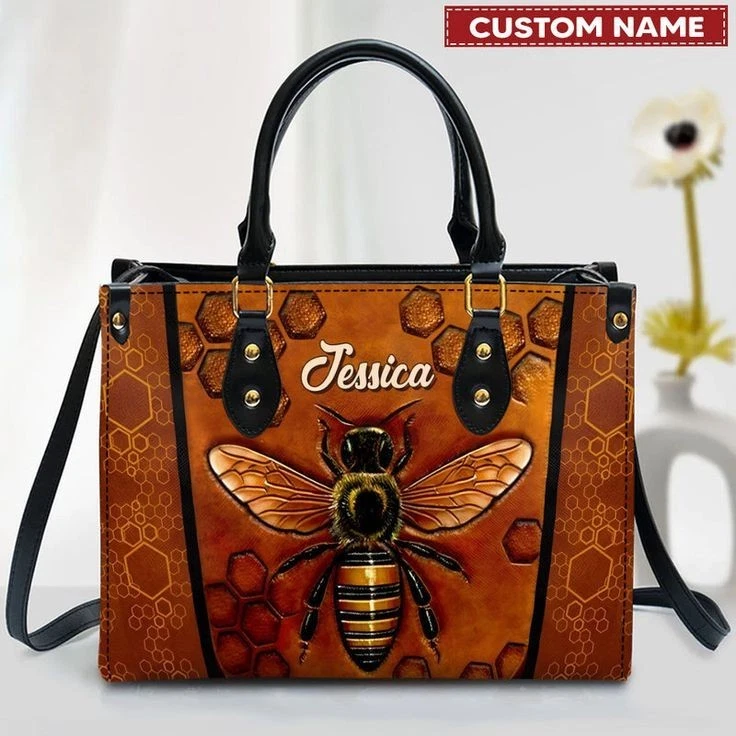 Personalized Comb Bee Leather Handbag, Bee Lovers Gift, Animal Lover's Handbag