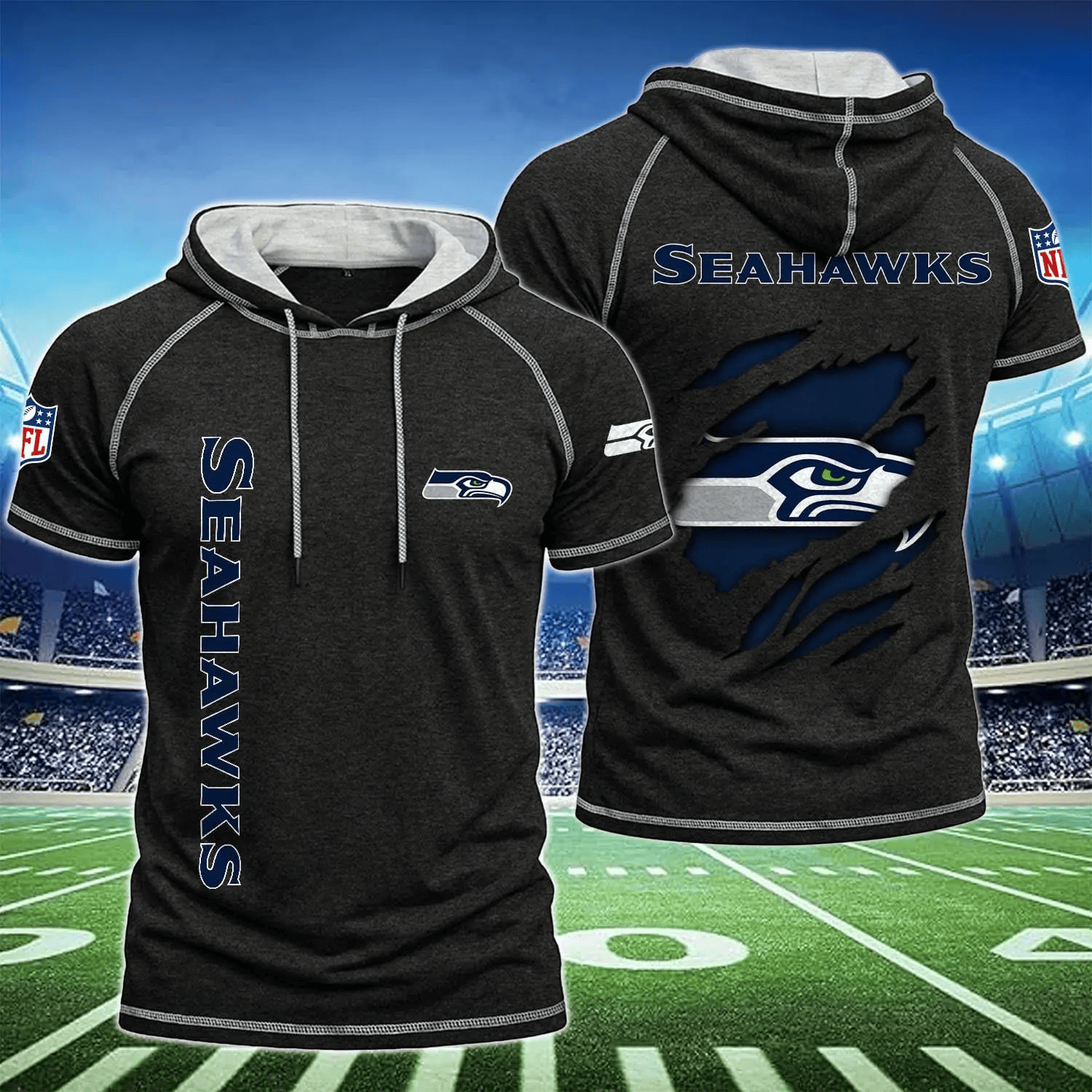 Seattle Seahawks Men's Hooded Short-Sleeve T-Shirt