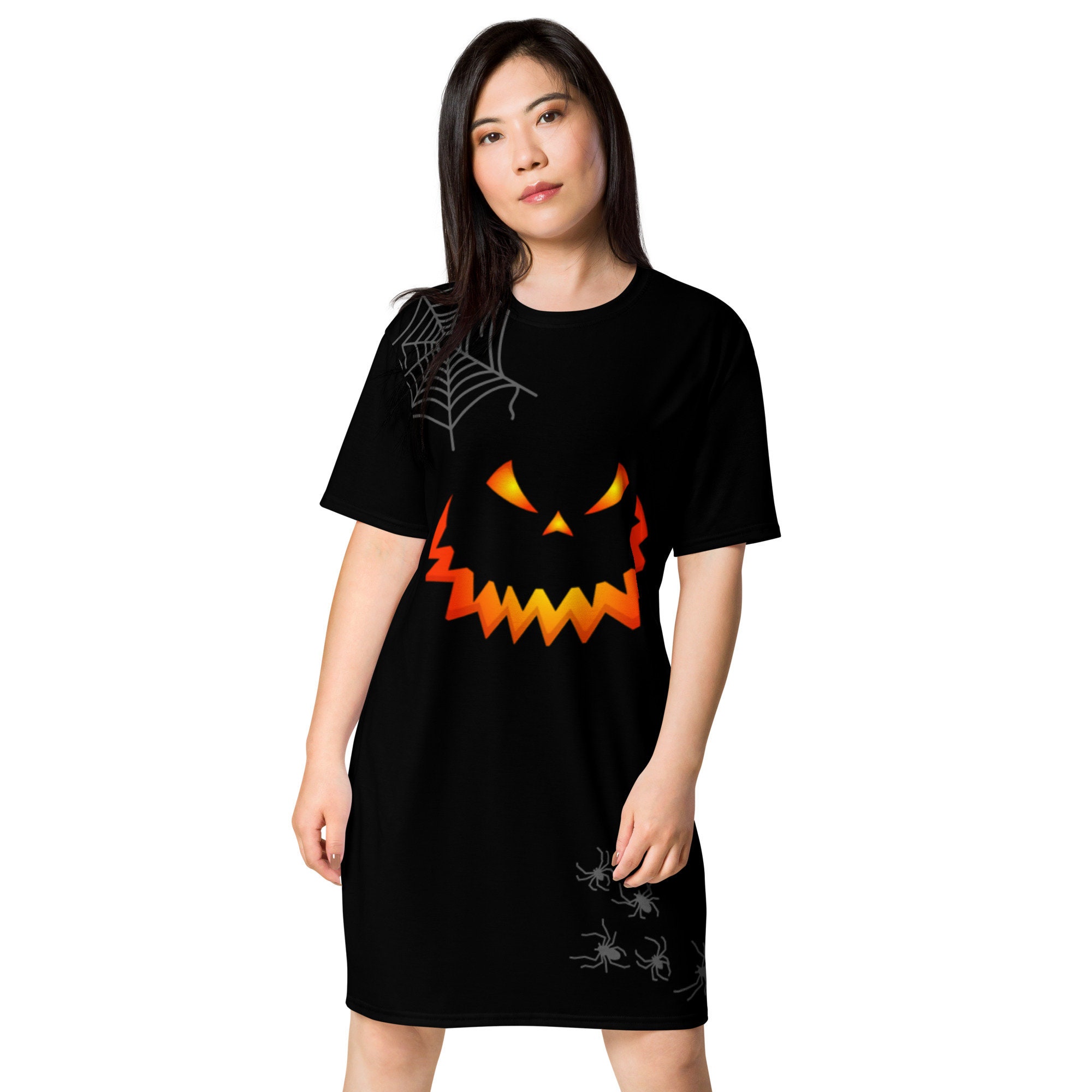 Pumpkin costume, Adult and teens Halloween Costume, jack o lantern T-shirt dress, creepy Halloween