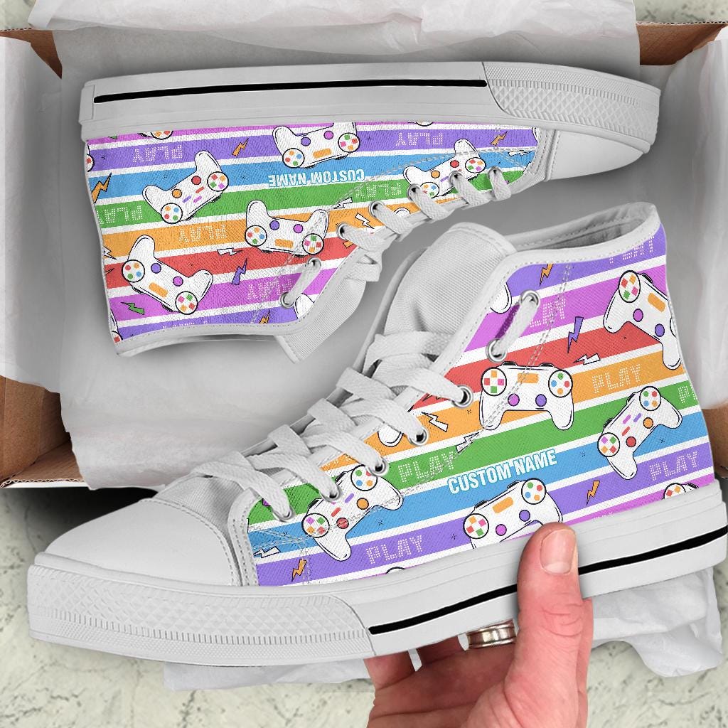 Gamer Custom Name High Top Sneakers / Gamer High Top Shoes / Gamer Custom Print Trainers Shoes / Gaming Lover Gift