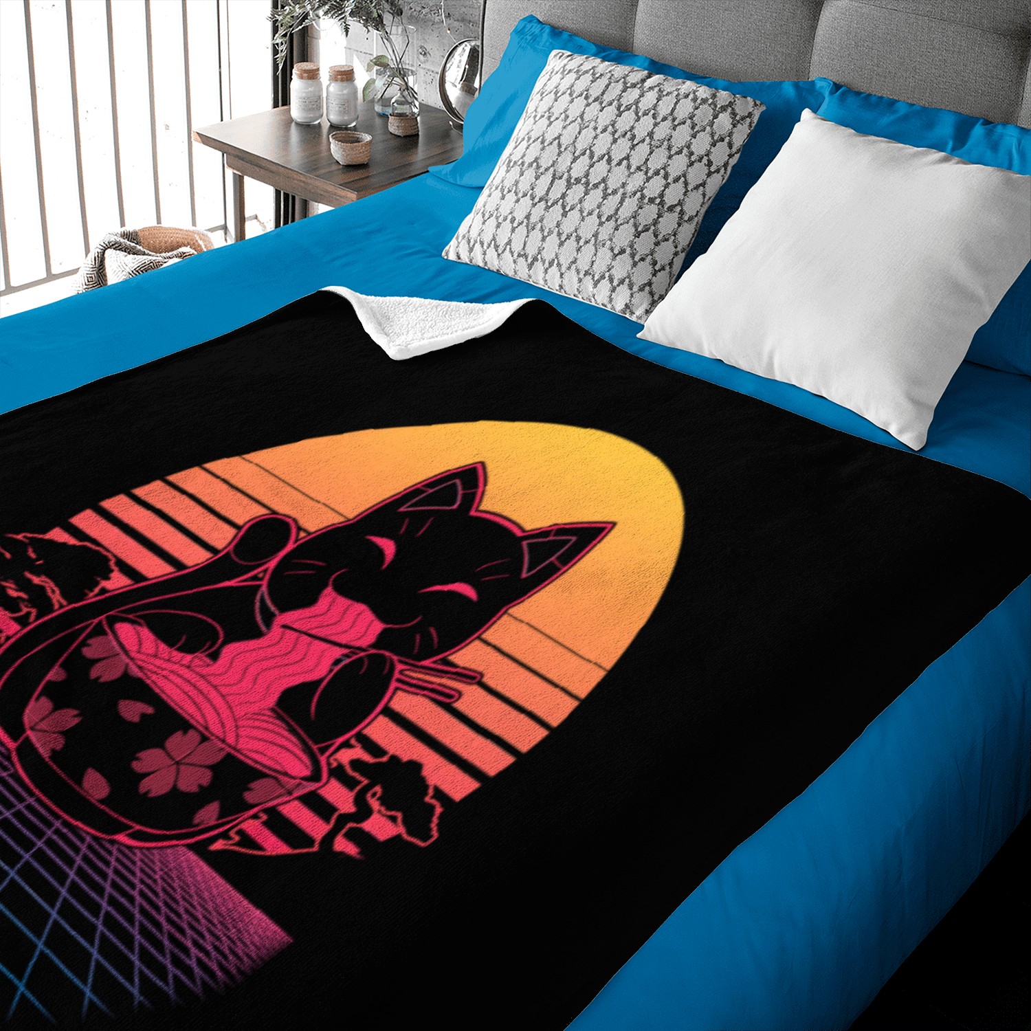Kawaii Ra Neko Retro Cat Japanese Noodle Anime Baby Blankets