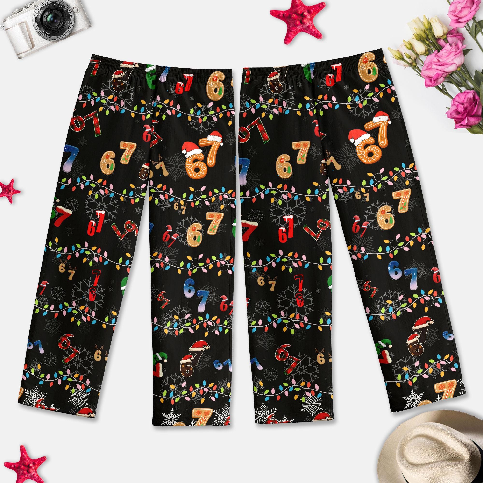 Six Seven Meme Christmas Pajama Pants, Santa Says Six Seven Pjs, 67 Christmas Pajama Bottoms, Holiday Gift