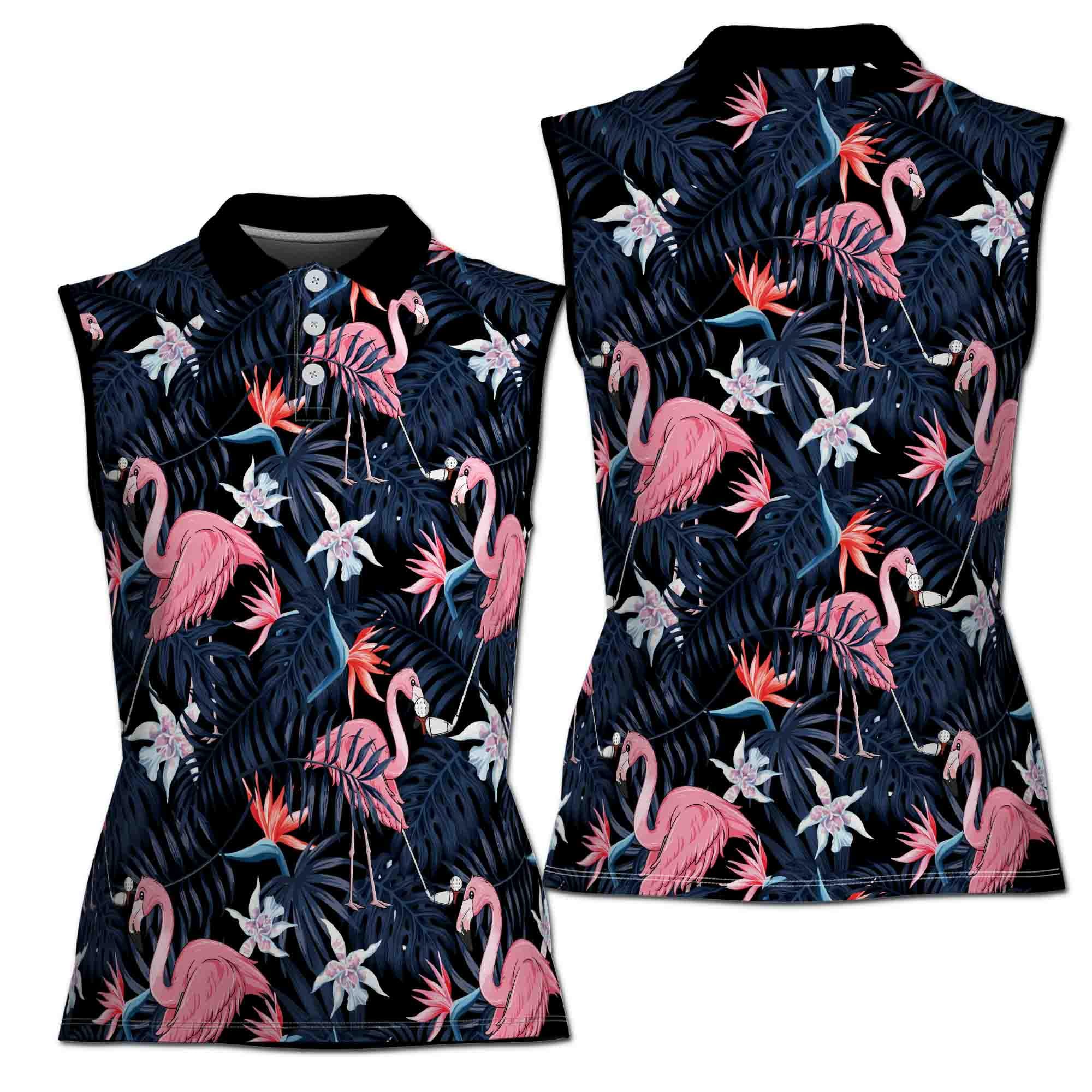 Seamless Tropical Flamingo Golf 3D Women Sleeveless Polo