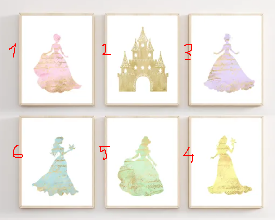 Princess nursery decor - Pastel nursery decor - Princess wall art - Princess bedroom decor -princess playroom decor - princess gift