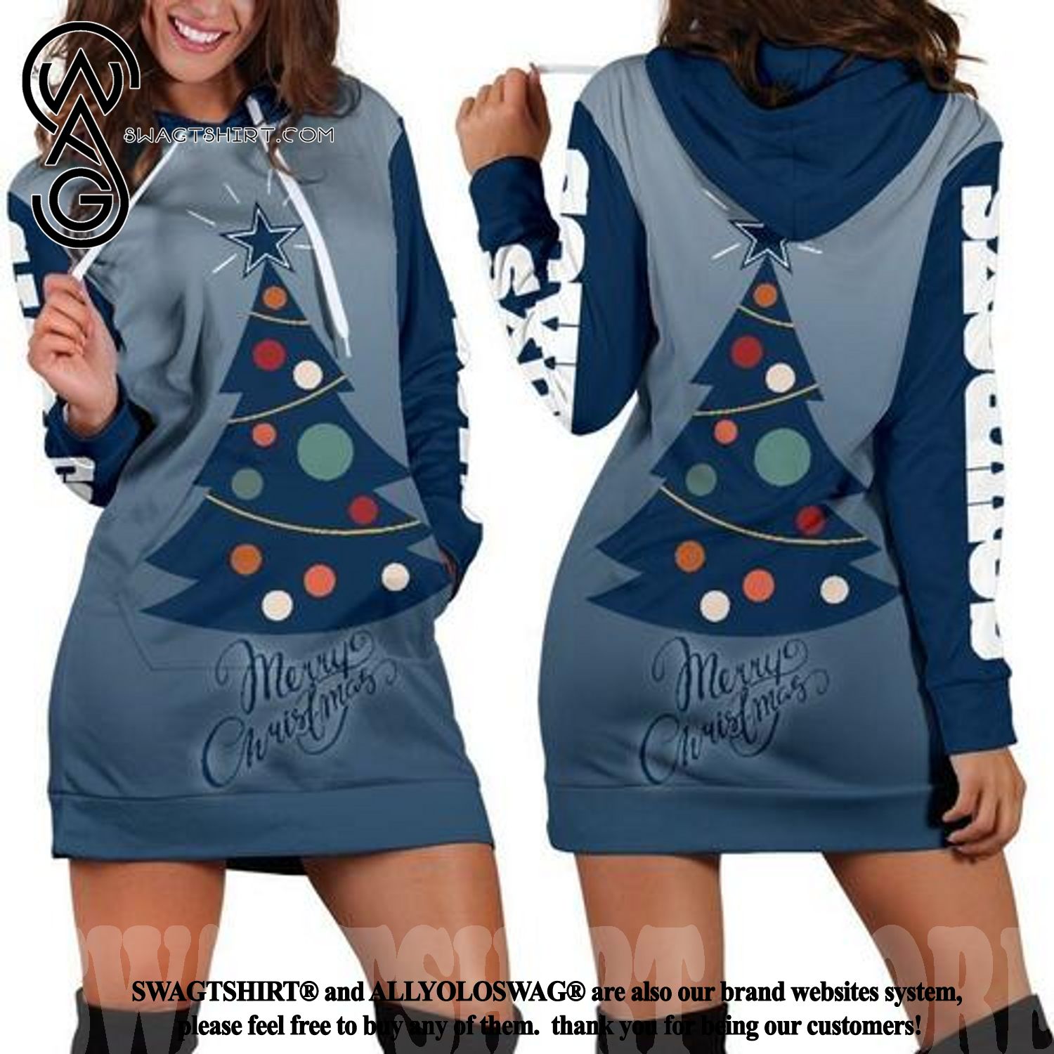 football Dallas Cowboys Christmas Tree Women Hoodie Dress