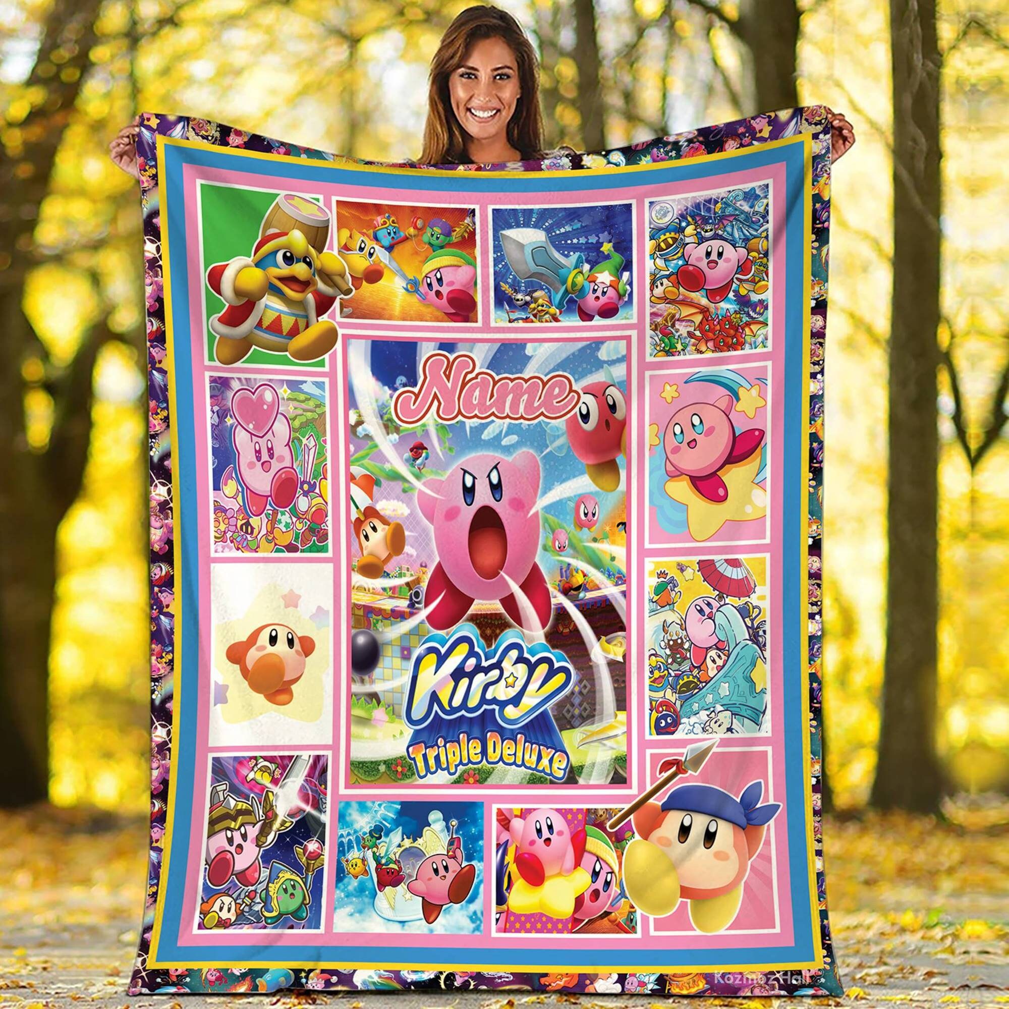 Personalized Kirby Game Fleece Blanket Gaming Kirby Birthday Blanket Kirby Birthday Party Video Game Blanket