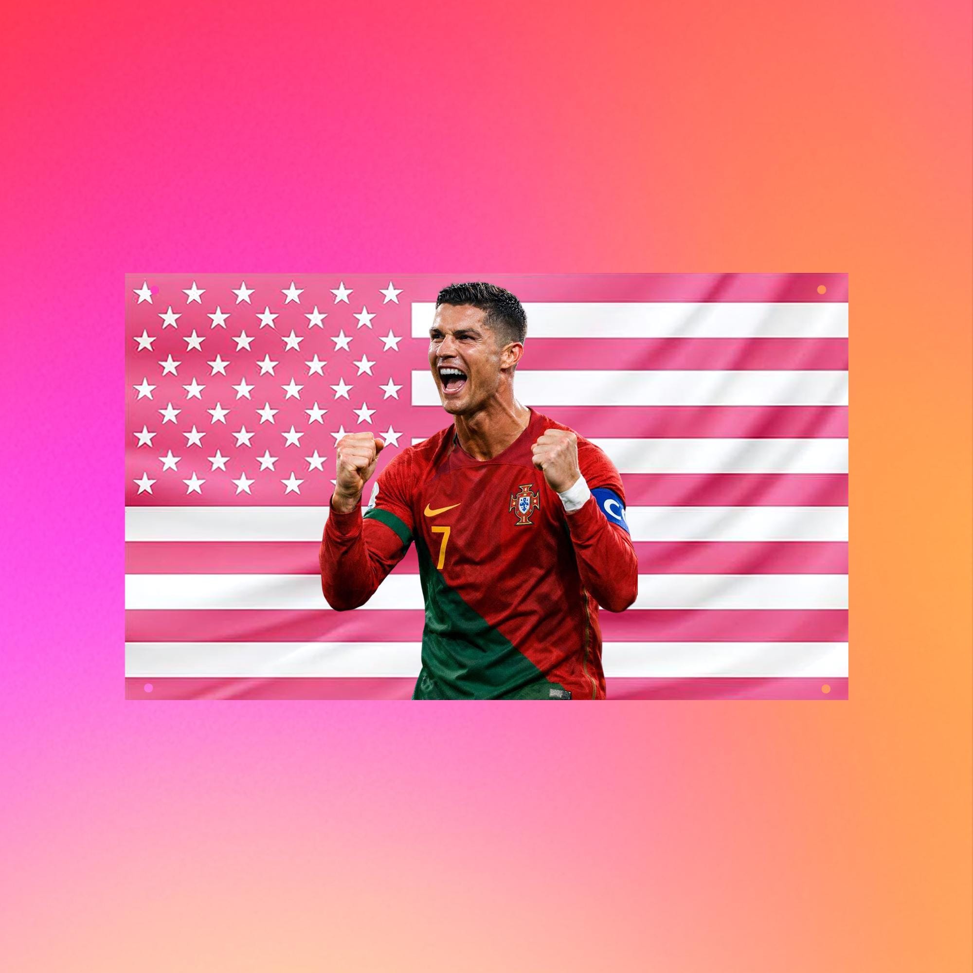 Pink Ronaldo Flag, Cristiano Portugal Football Tapestry, Soccer Legend Wall Decor, Pink USA Flag Poster, Sports Room Flag, World Cup 2026