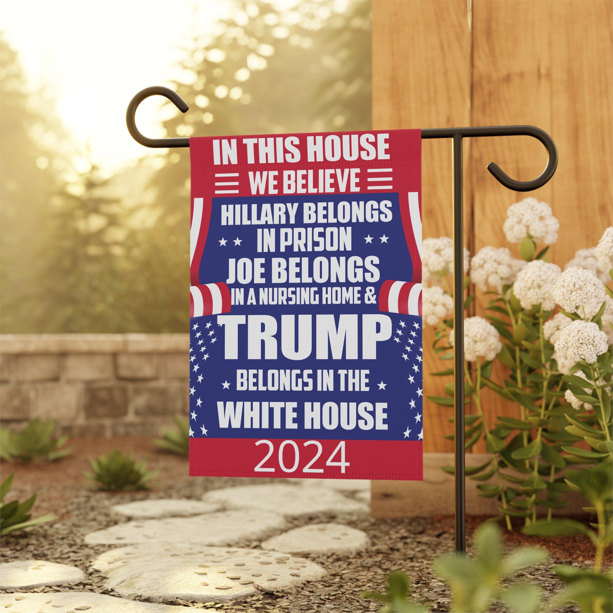 In This House We Believe Garden Flag, Patriotic Outdoor Decoration