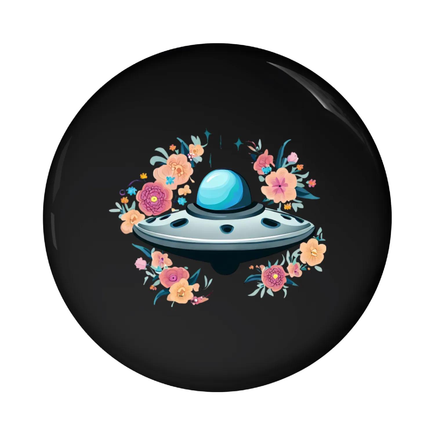 UFO surrounded by flowers Pin Buttons