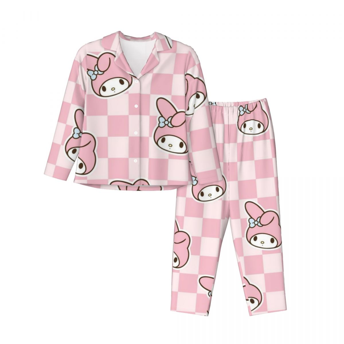 Sanrio Melody Women's Pajamas Set Button Down Pajama 2 Piece Suit Pyjama Femme Nightwear Loungewear