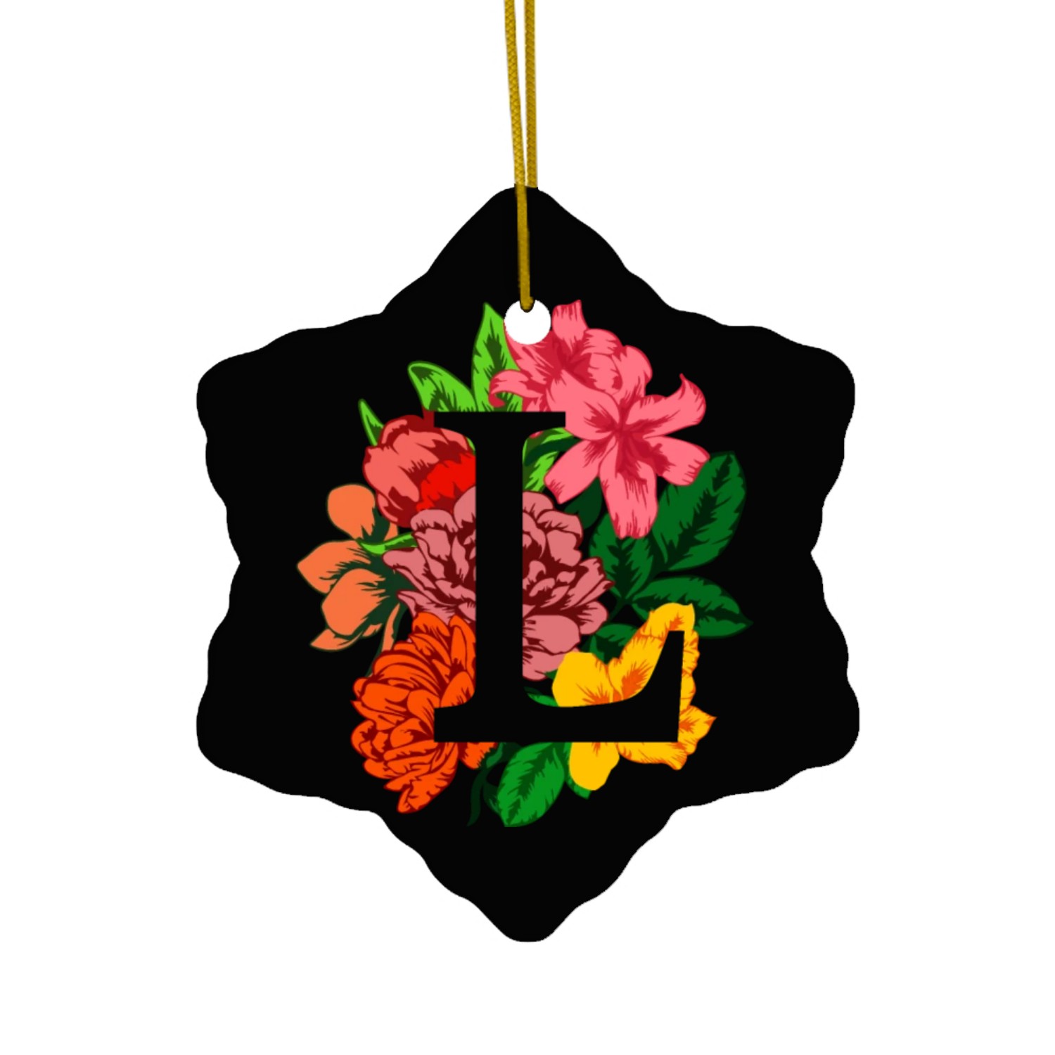 Capital letter L monogram with peony, lily flowers Ceramic Ornaments