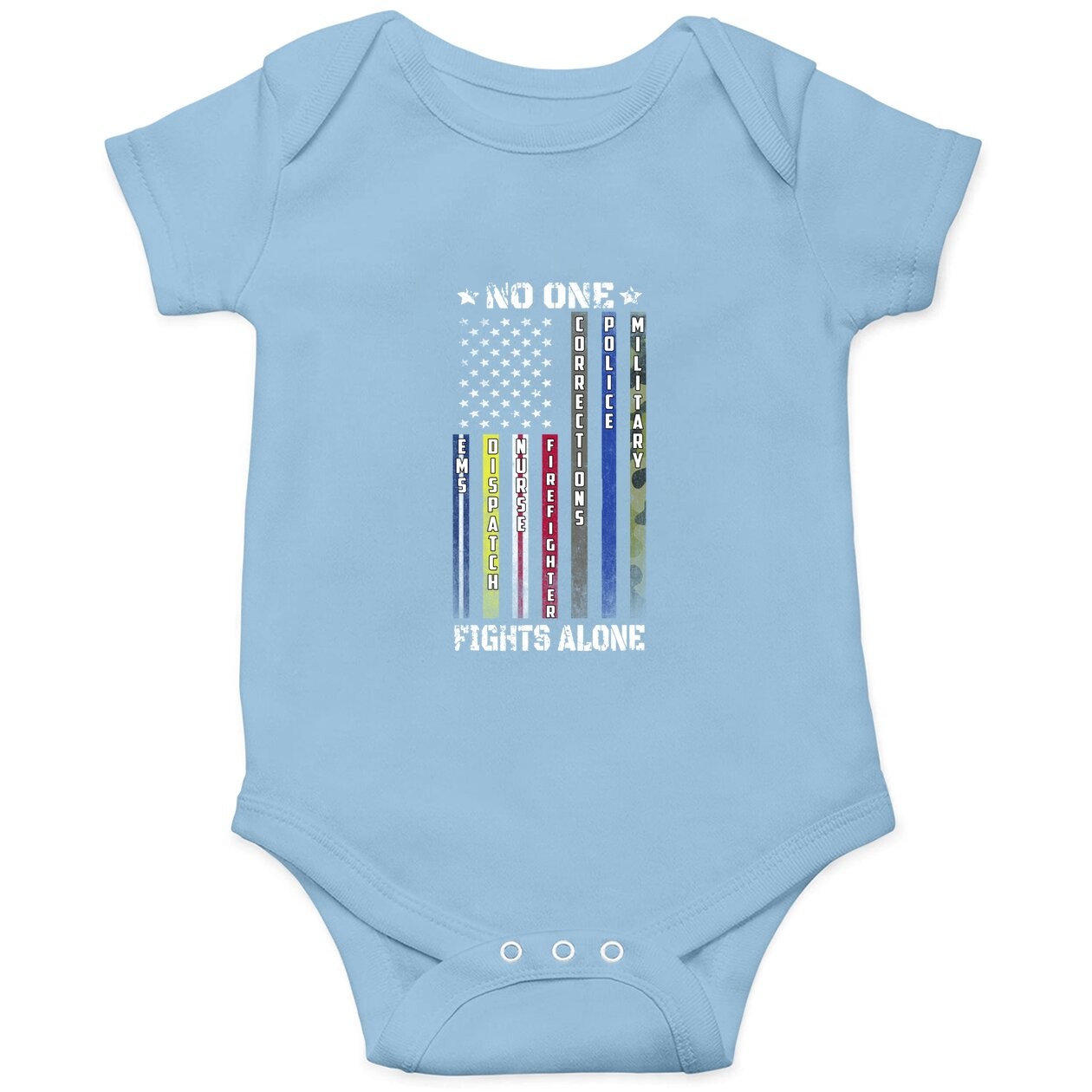 No One Fights Alone Thin Line Usa Flag Proud Job Baby Bodysuit
