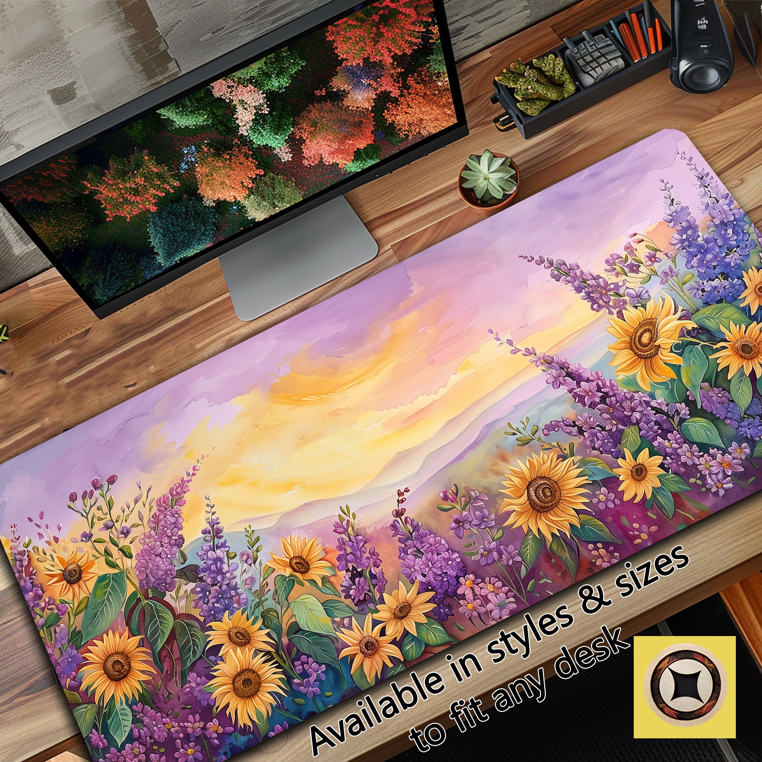 Pastel Floral Desk Mat, Sunflower Mousepad, Wildflower Office Decor