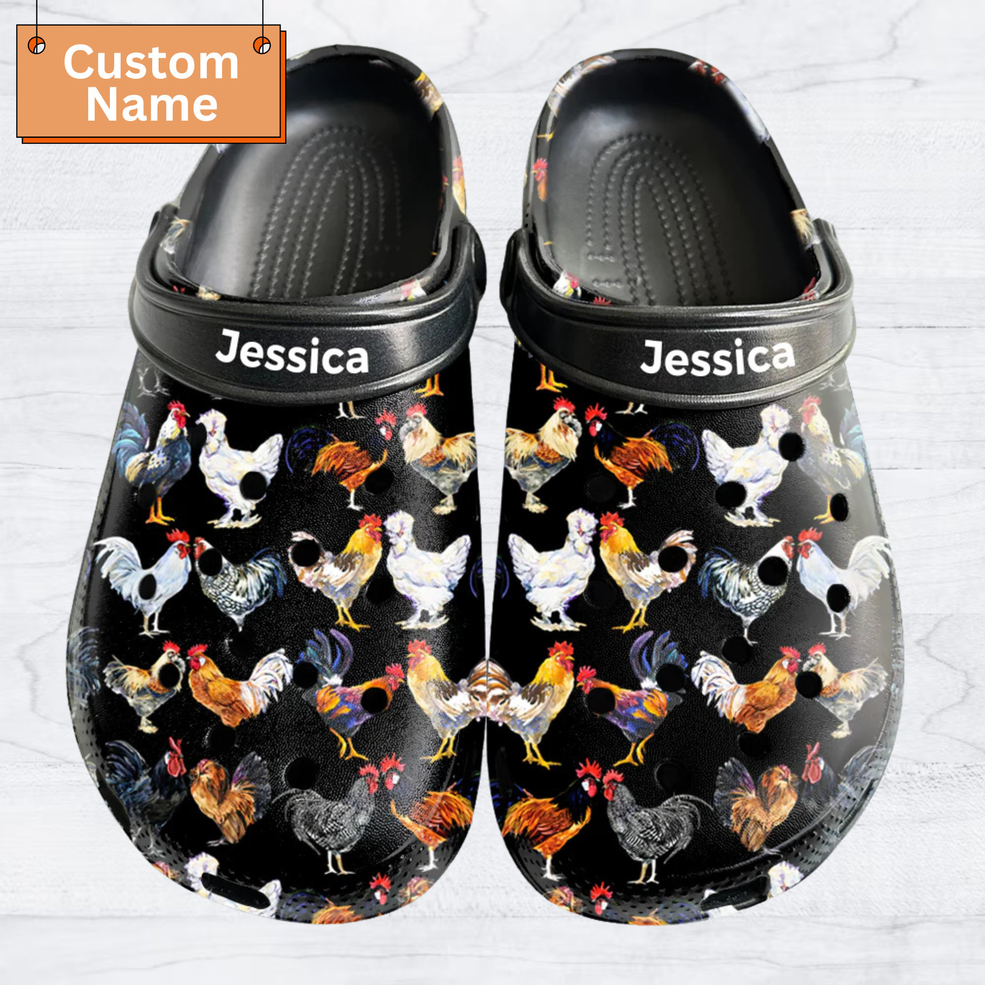 Personalized Name With Chicken Breeds Clogs Shoes, Birthday Gift For Chicken Lover, Chicken Sandals, Funny Slippers, Custom Summer Shoes