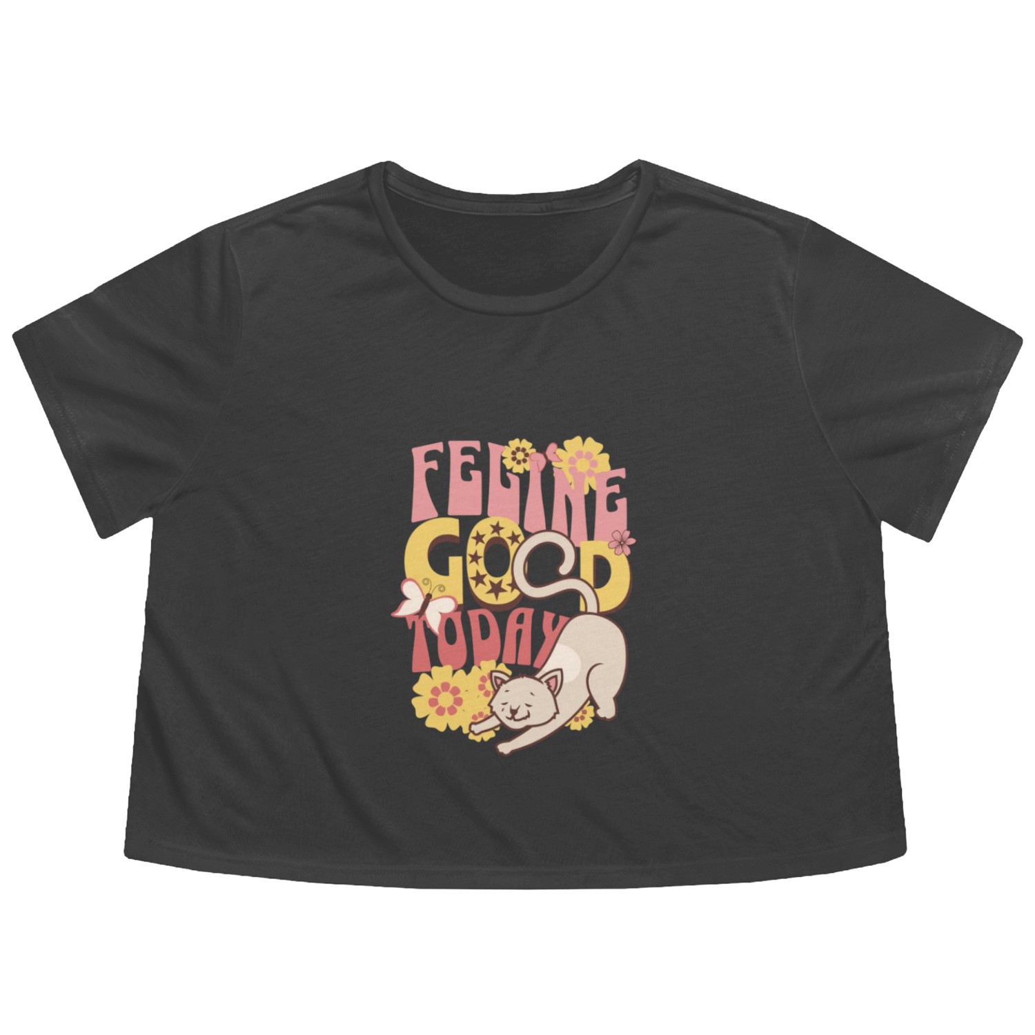 Feline Good Today Cat Flowy Cropped Tees