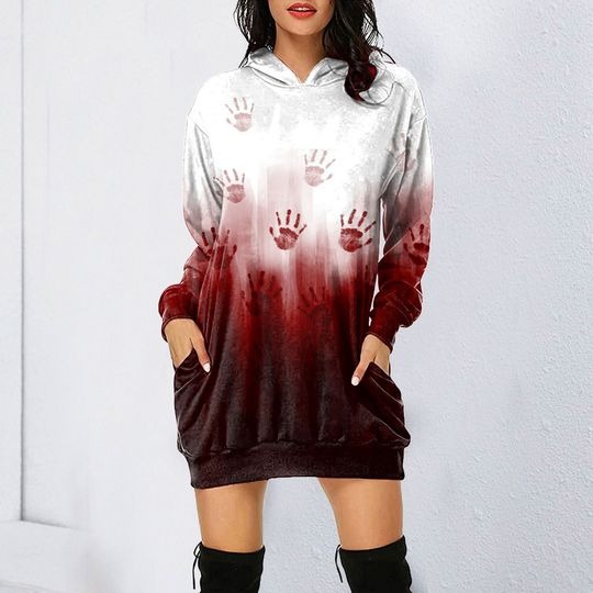 Horror Hoodie Dress Long Sleeve, Halloween Cosplay Costume, Gift For Women