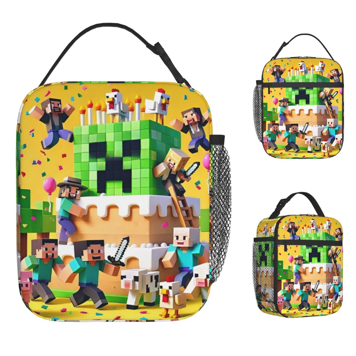 Kids Retro Game Lunch Bag School Thermal Tote Oxford Cooler Bag