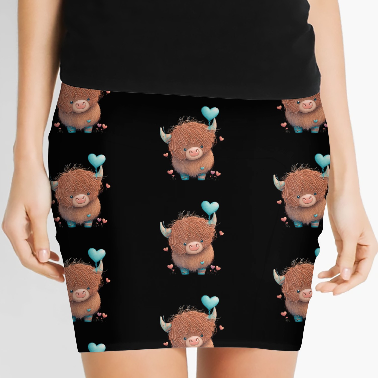 Cute Highland Cow Valentine's Day Farm Cow Lover V Women's Mini Skirts