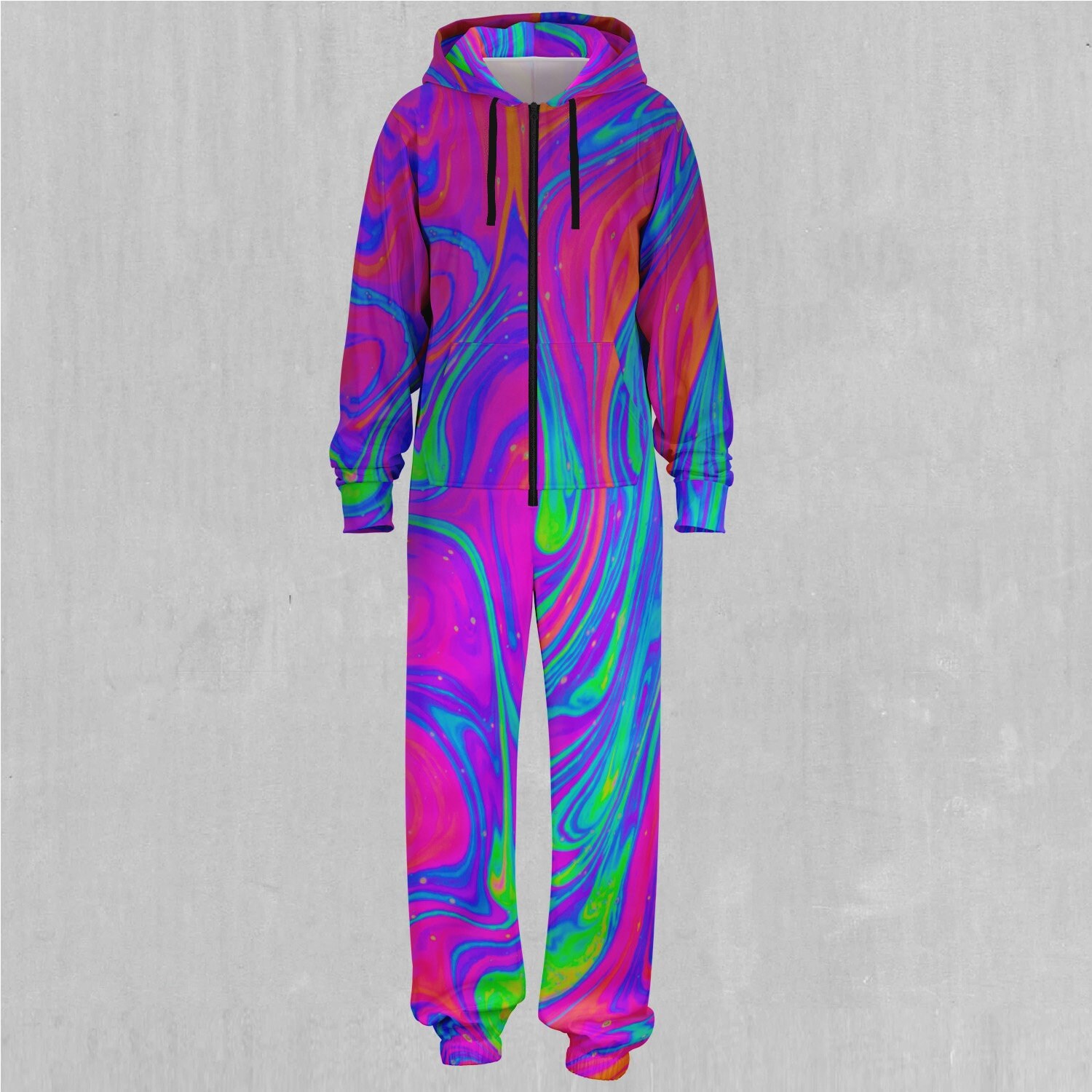 Acidic Drip Psychedelic Colorful Adult Zip Up Jumpsuit Pajamas